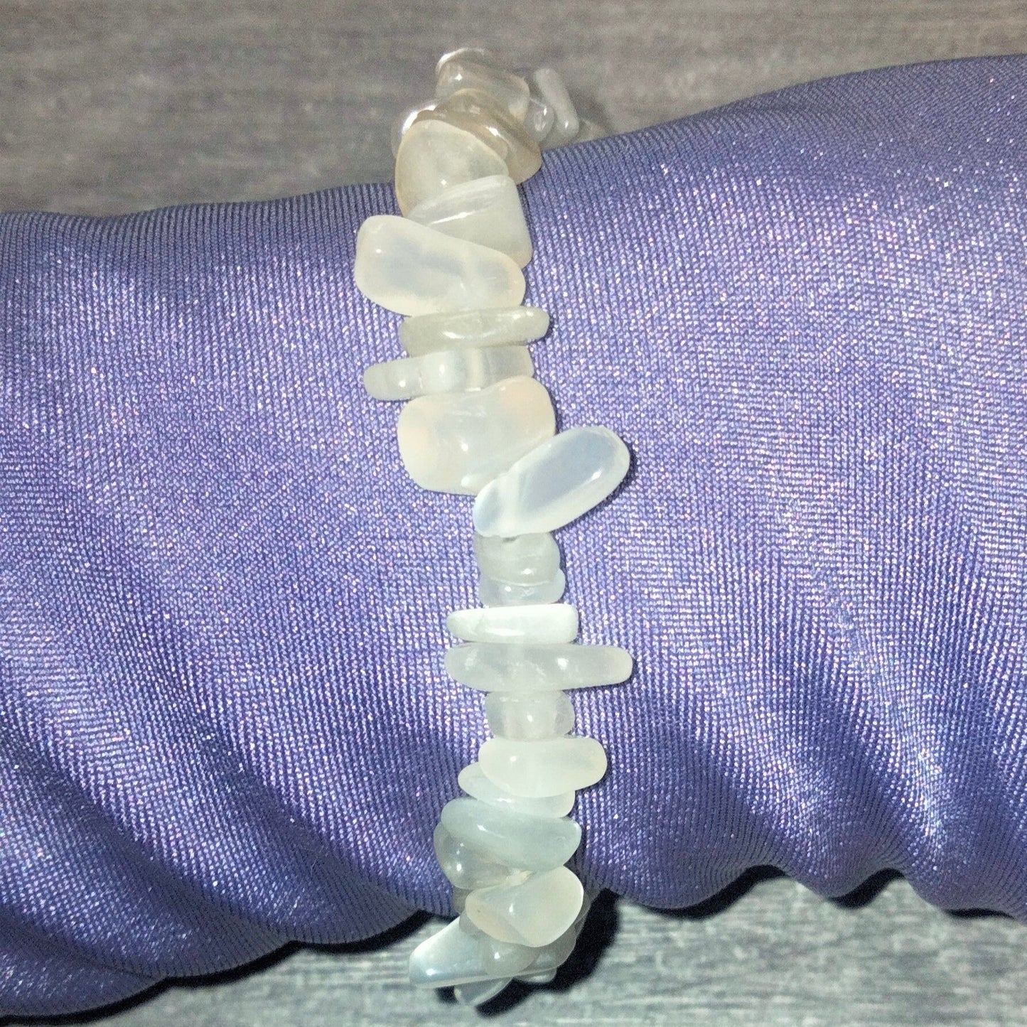 Uncut polished White Moonstone with Blue Flash Bracelet, one size fits all