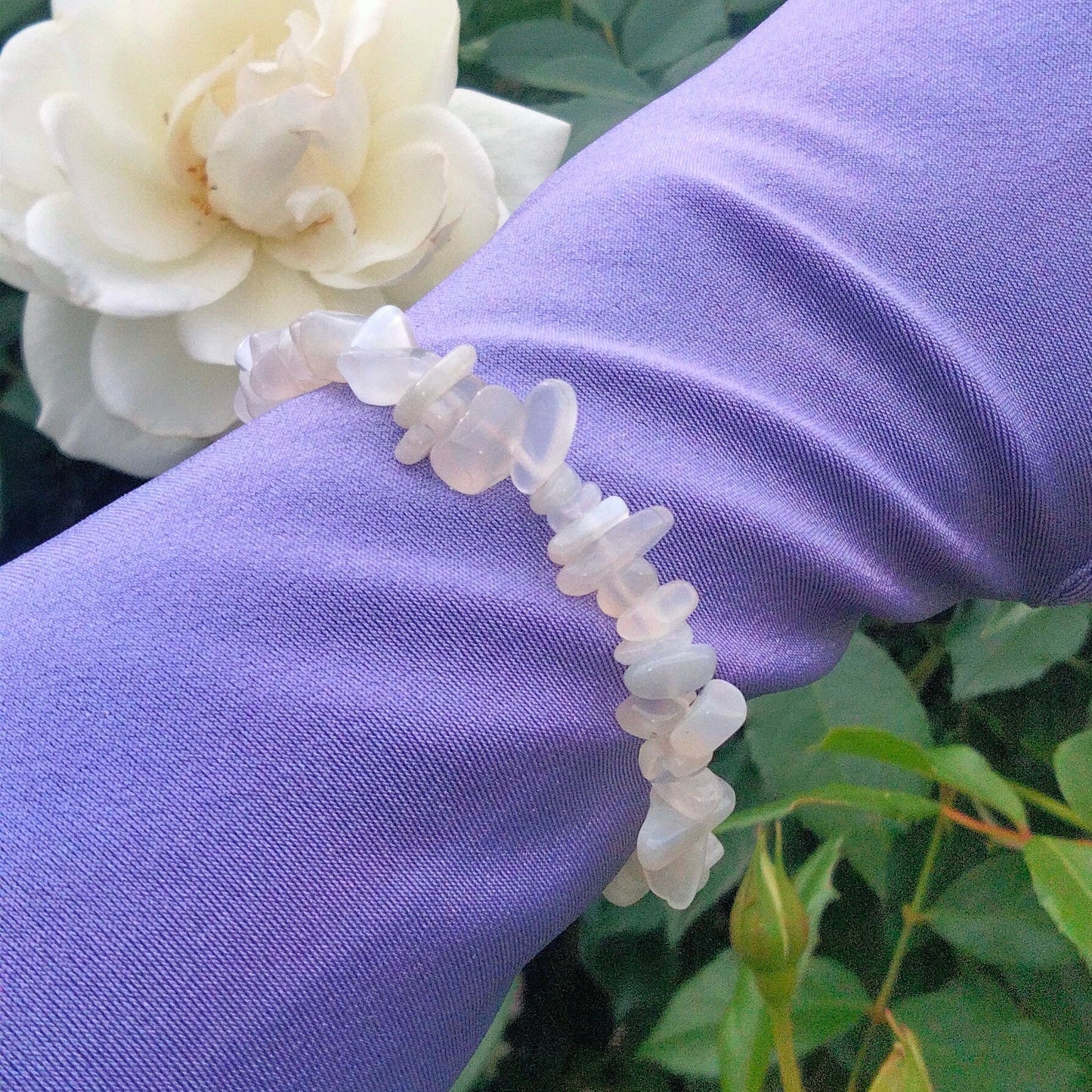 Uncut polished White Moonstone with Blue Flash Bracelet, one size fits all