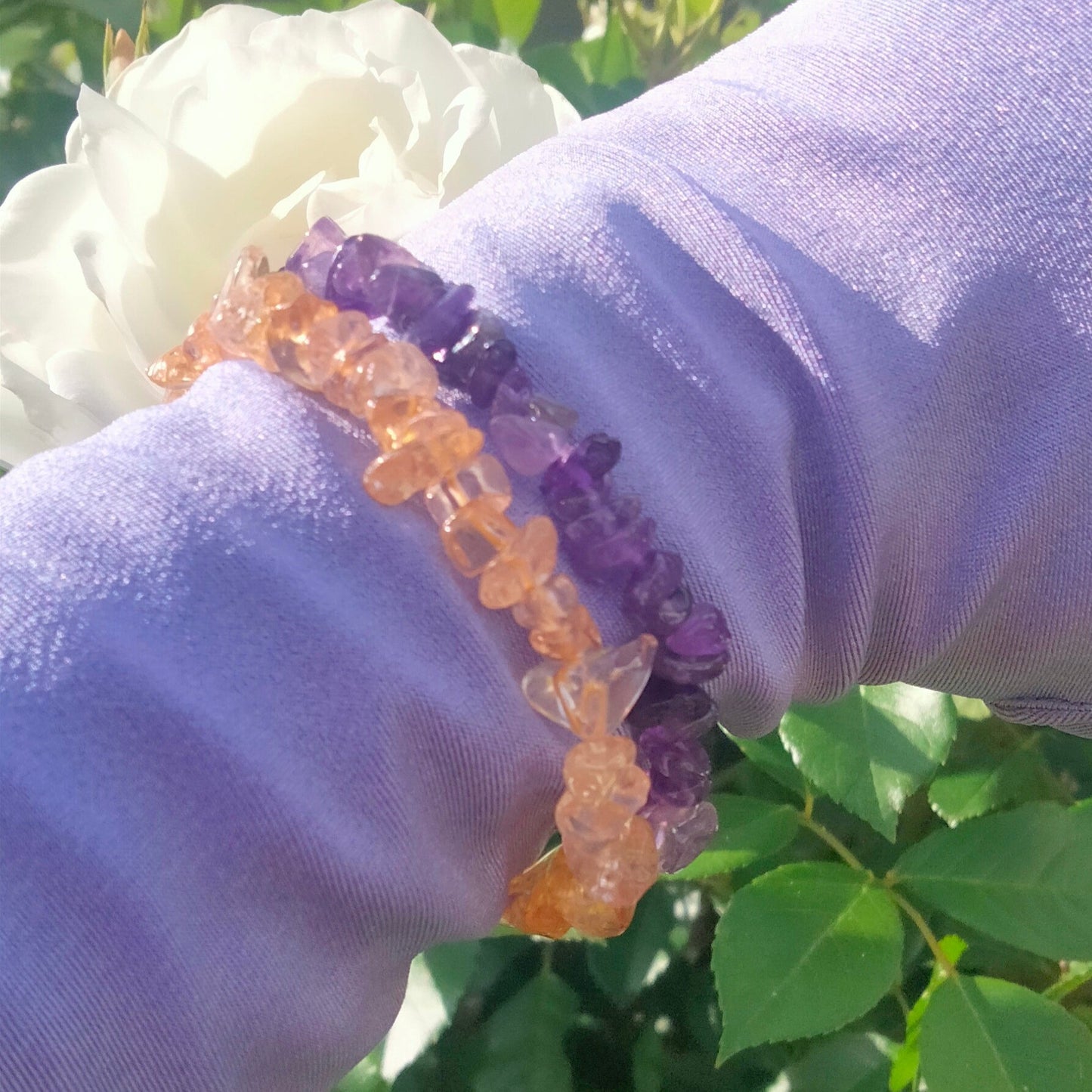 💜Amethyst & Citrine Raw Crystal Bracelets💛 set of 2. one size fits all.