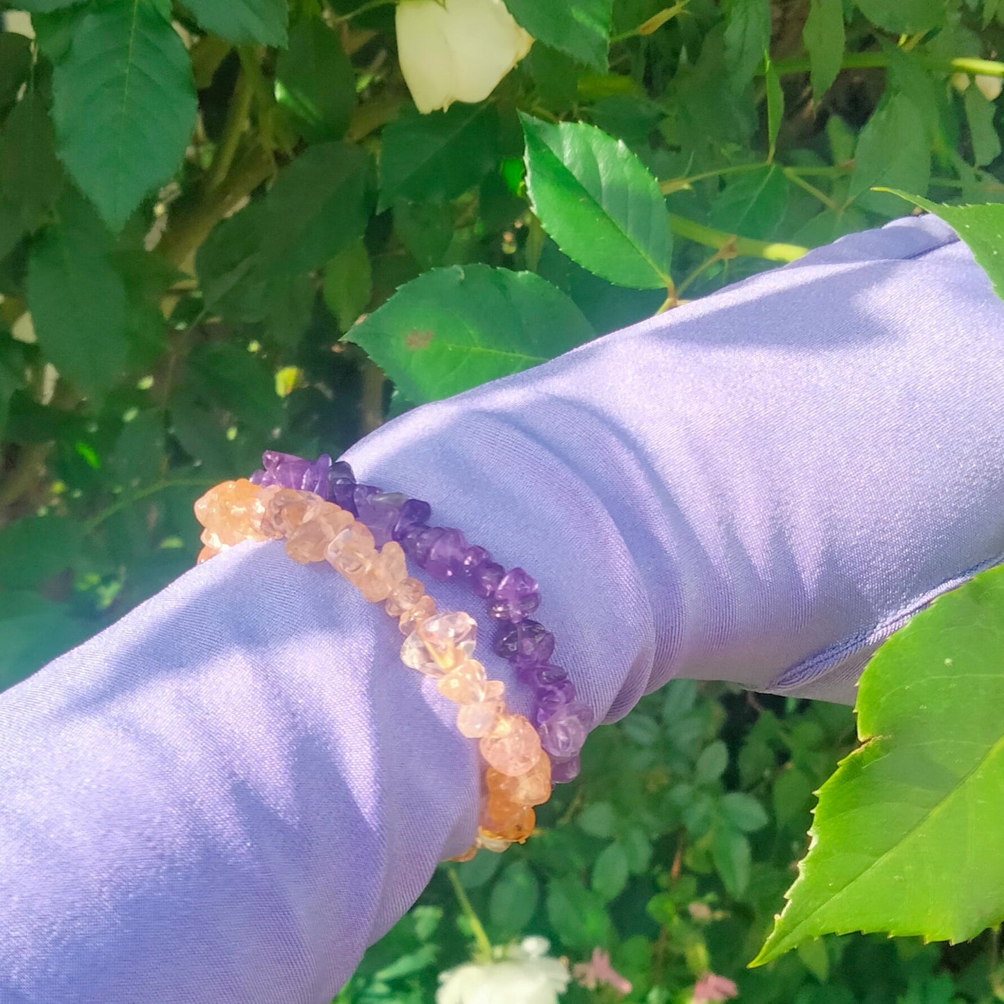 💜Amethyst & Citrine Raw Crystal Bracelets💛 set of 2. one size fits all.