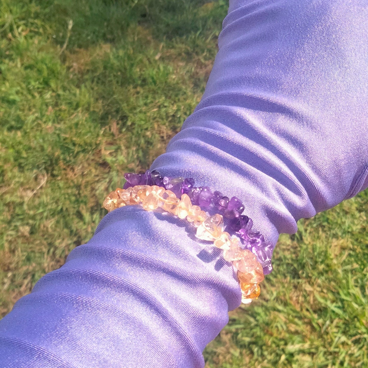 💜Amethyst & Citrine Raw Crystal Bracelets💛 set of 2. one size fits all.