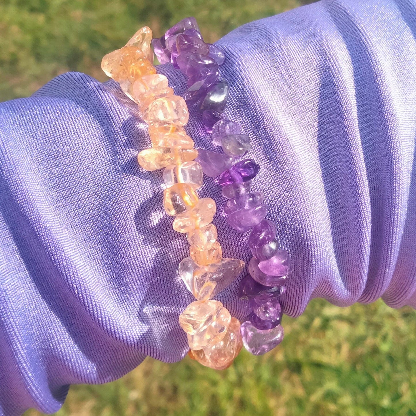 💜Amethyst & Citrine Raw Crystal Bracelets💛 set of 2. one size fits all.