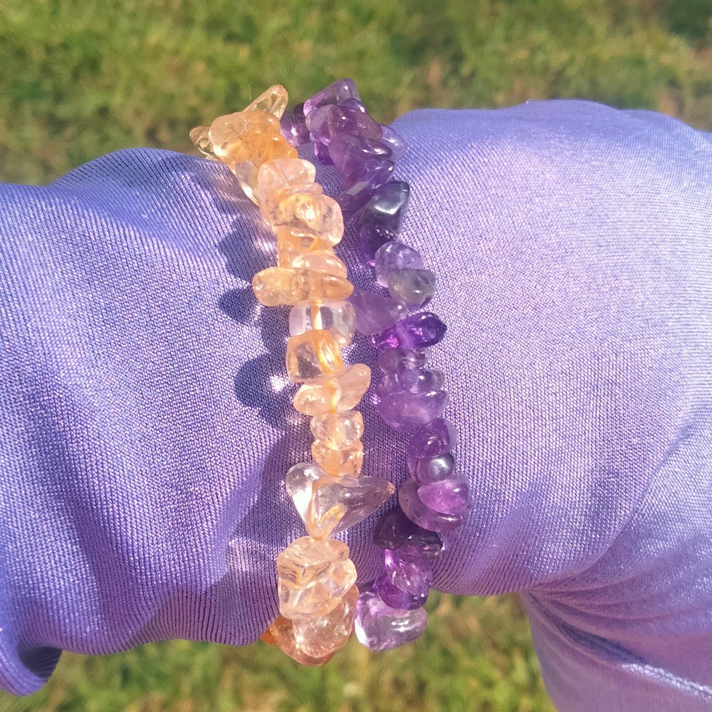 💜Amethyst & Citrine Raw Crystal Bracelets💛 set of 2. one size fits all.