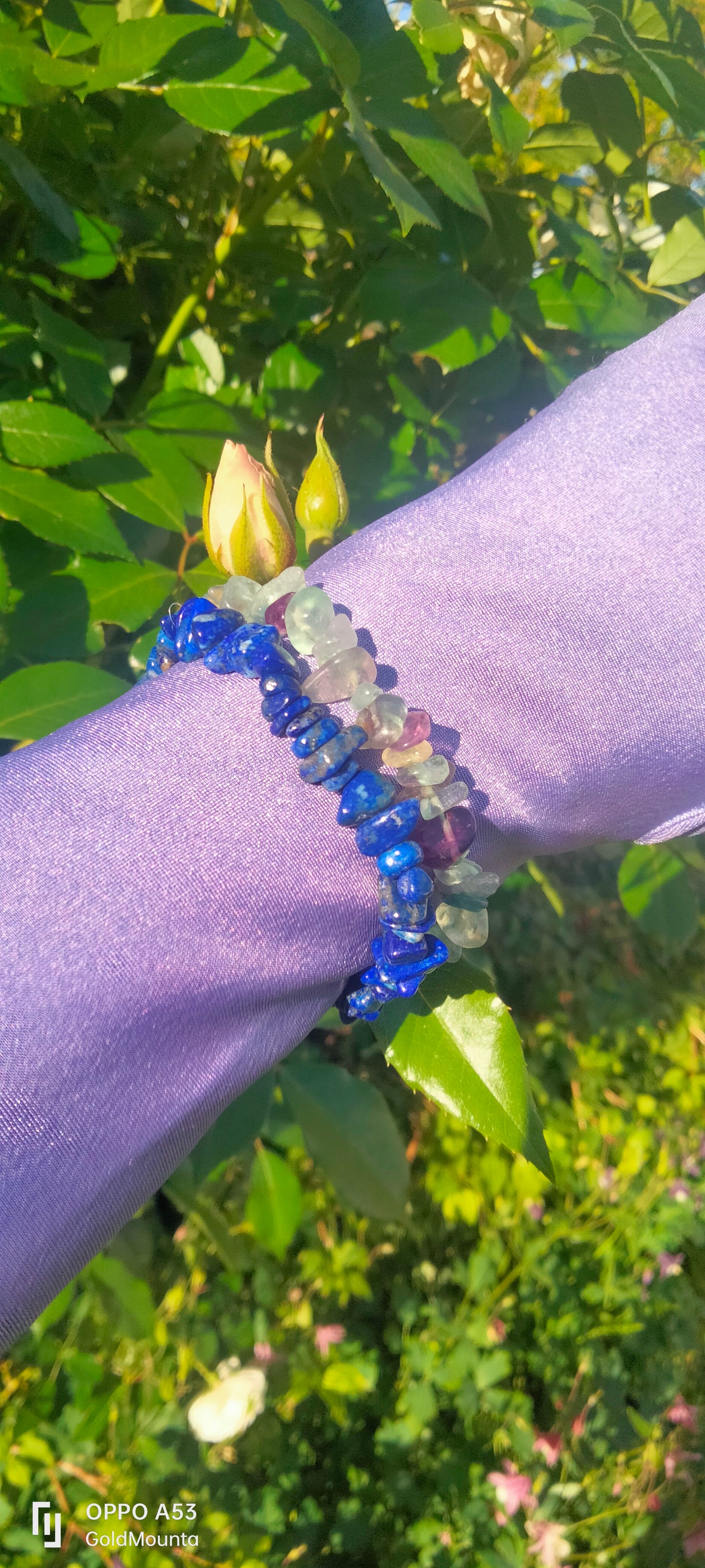 Uncut polished Fluorite and Lapis Lazuli Bracelets, set of 2. one size fits most.