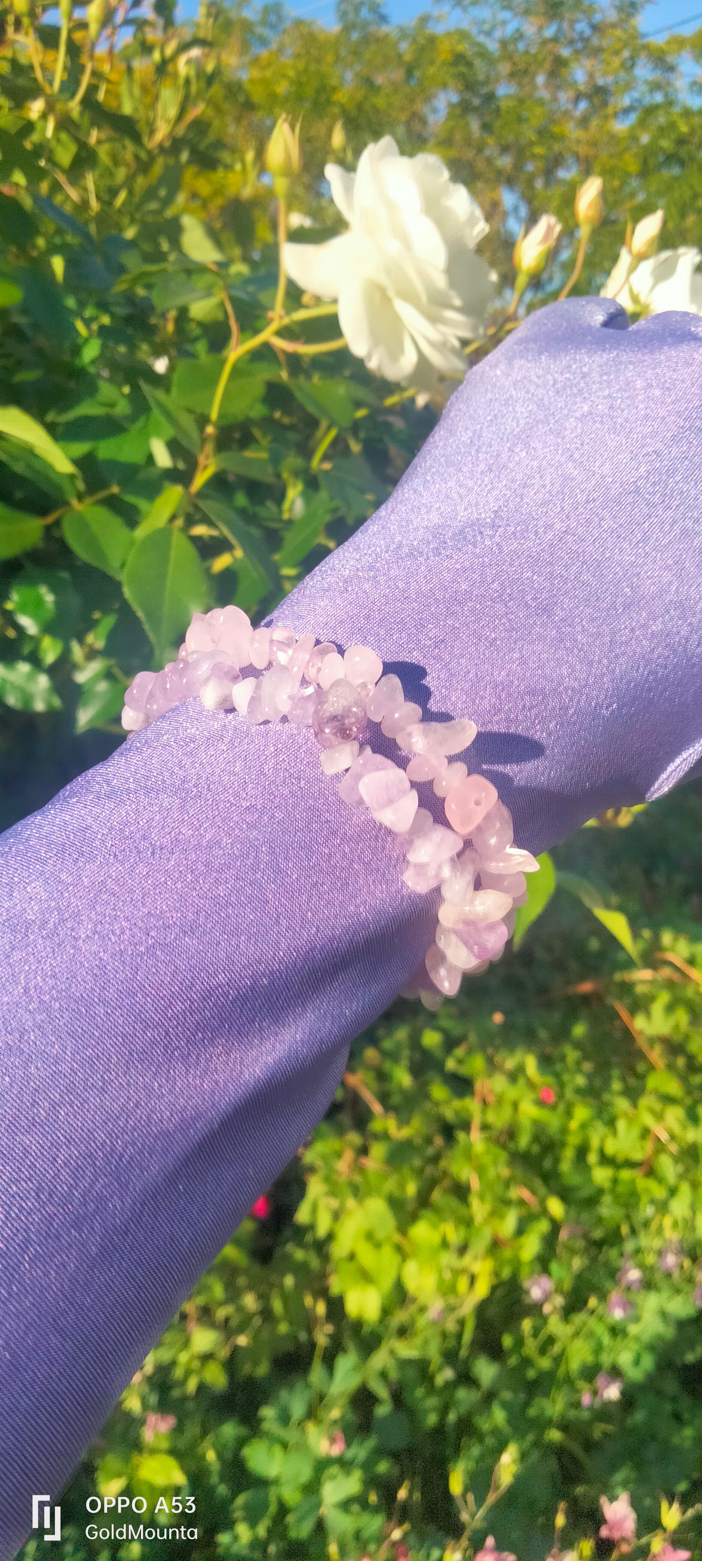 Uncut polished Lavender Quartz and Ice-Rose Quartz Bracelets, set of 2. one size fits most.