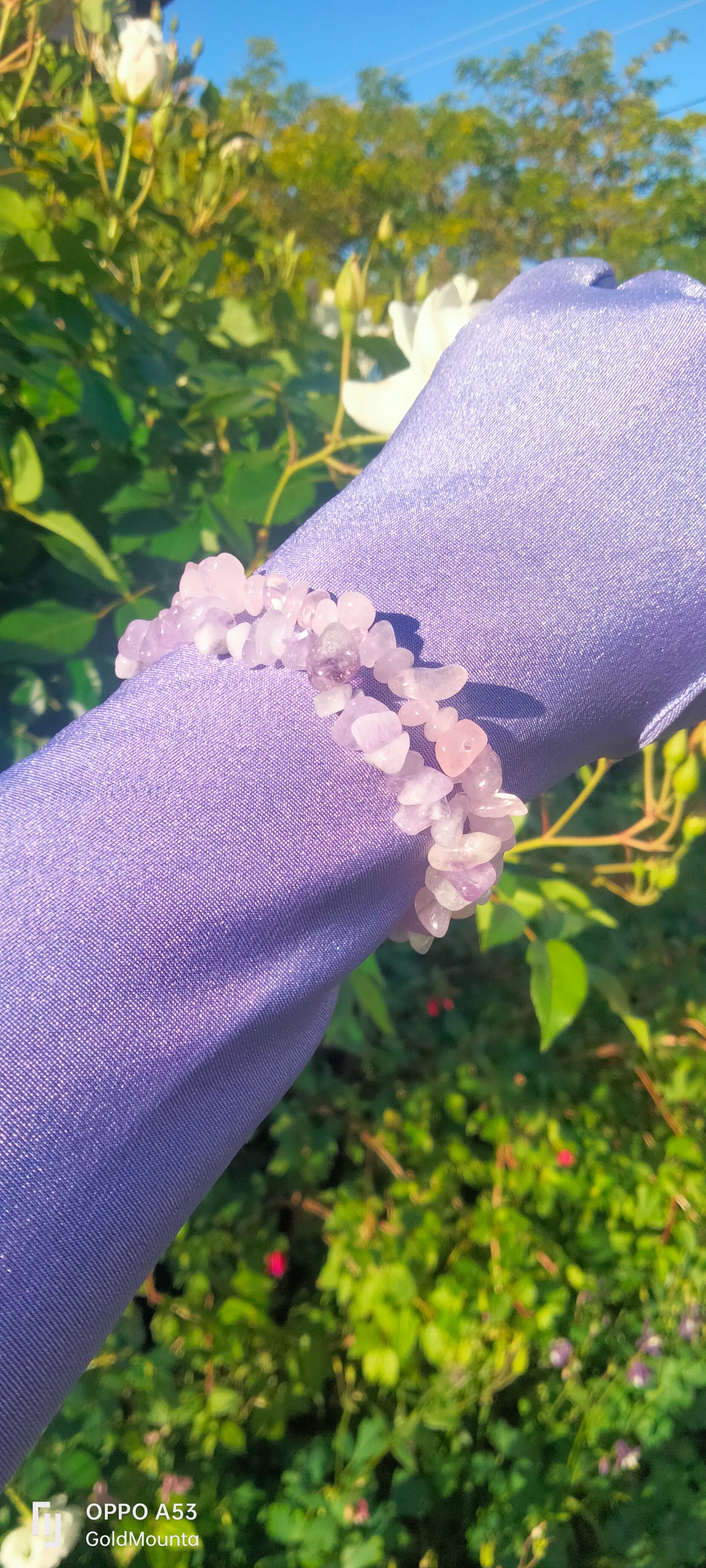 Uncut polished Lavender Quartz and Ice-Rose Quartz Bracelets, set of 2. one size fits most.