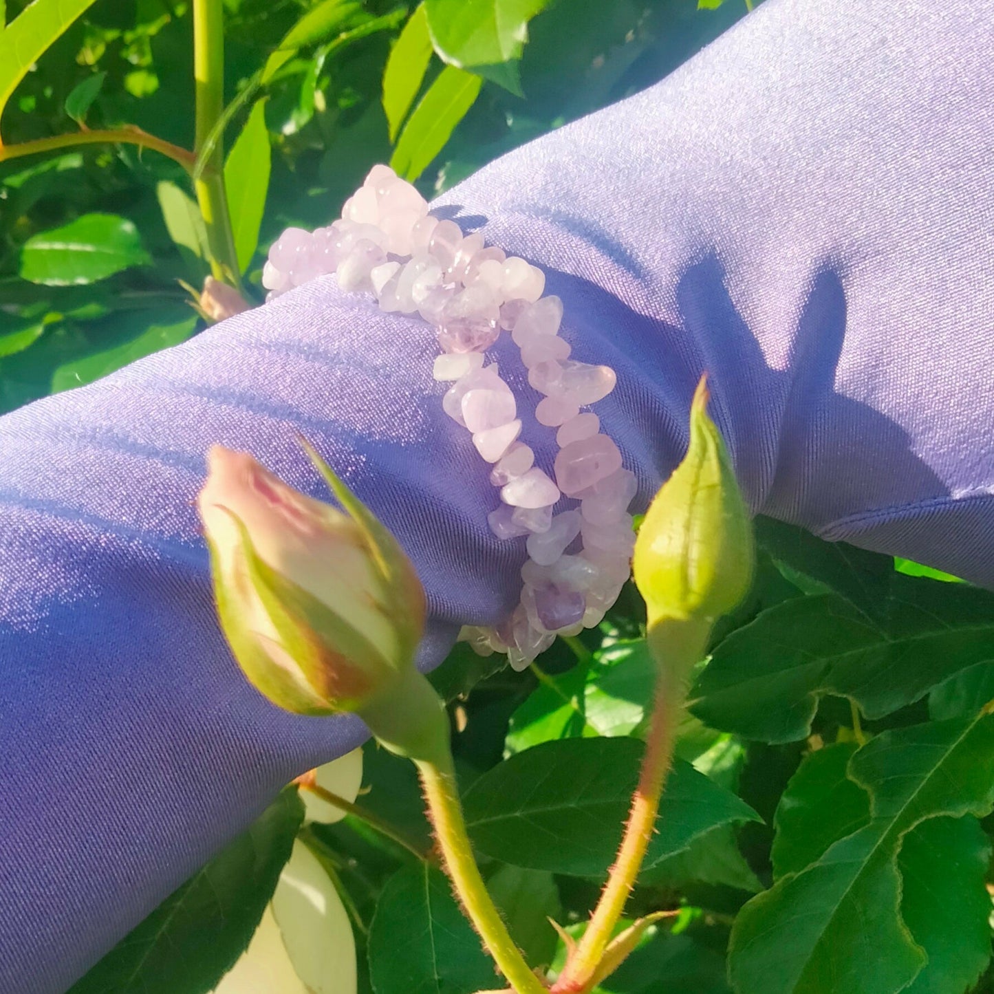 Uncut polished Lavender Quartz and Ice-Rose Quartz Bracelets, set of 2. one size fits most.