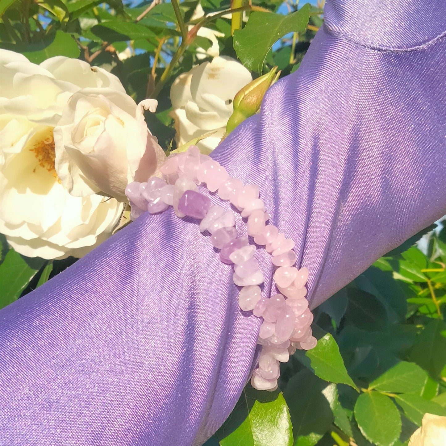 lavender and rose quartz bracelets