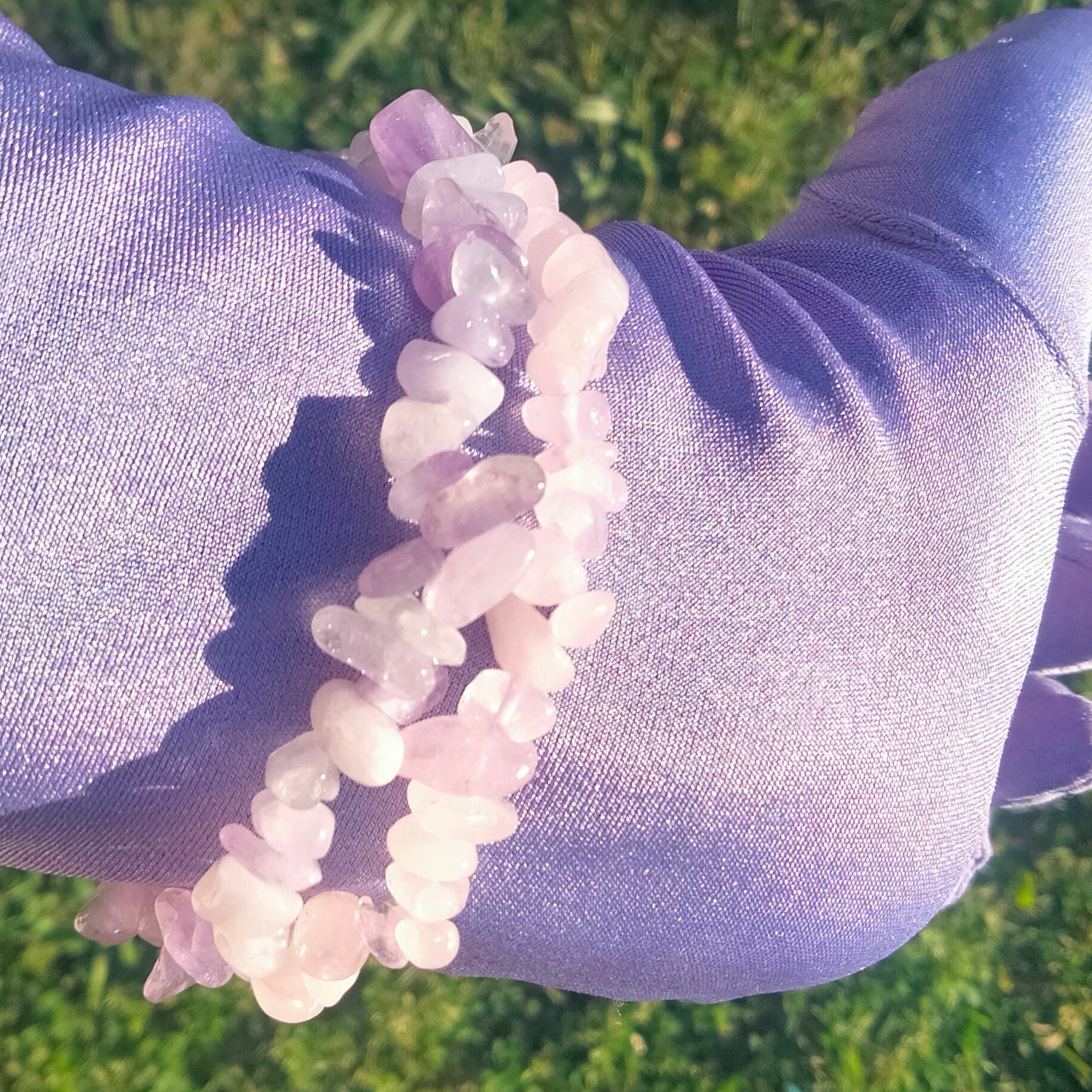 lavender and rose quartz bracelets