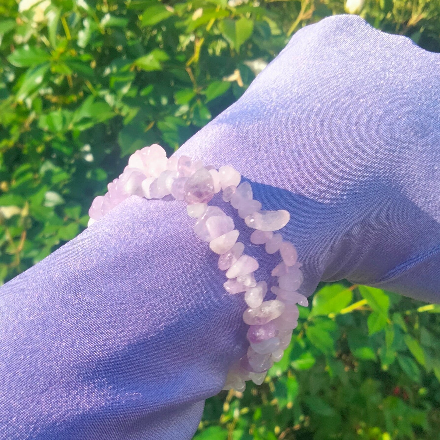 Uncut polished Lavender Quartz and Ice-Rose Quartz Bracelets, set of 2. one size fits most.