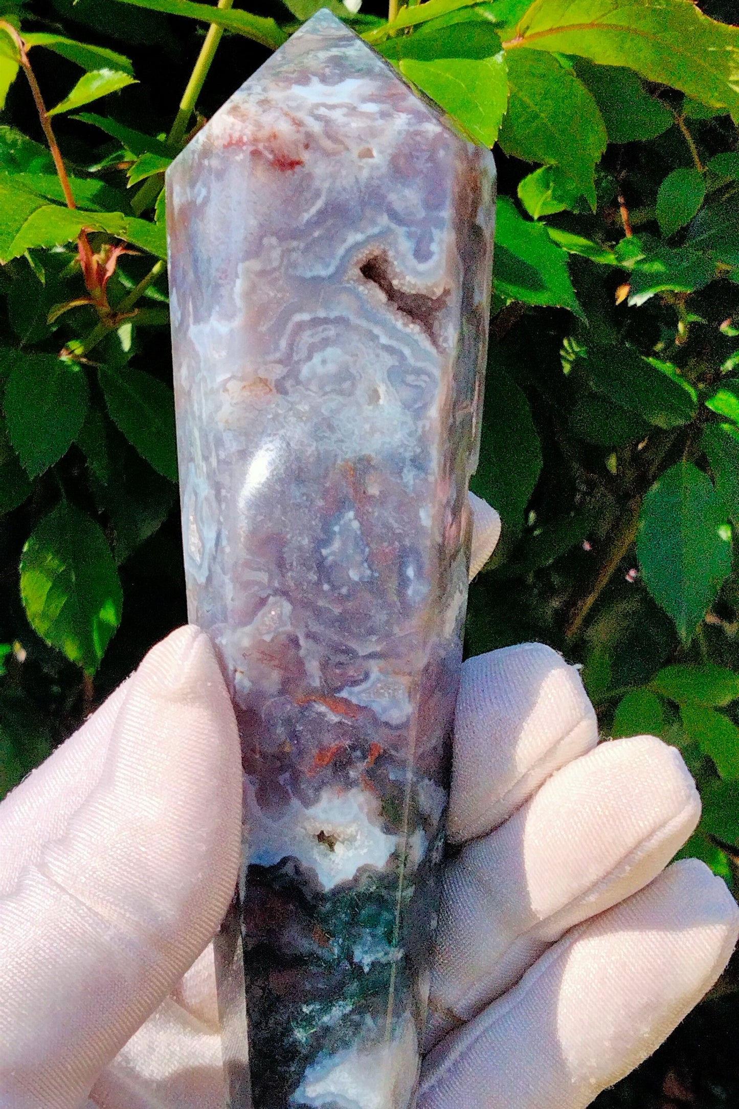 🌿✨ Moss Agate wand Stunning colours and Vugs. The Stone of New Beginnings! ✨🌿N.3