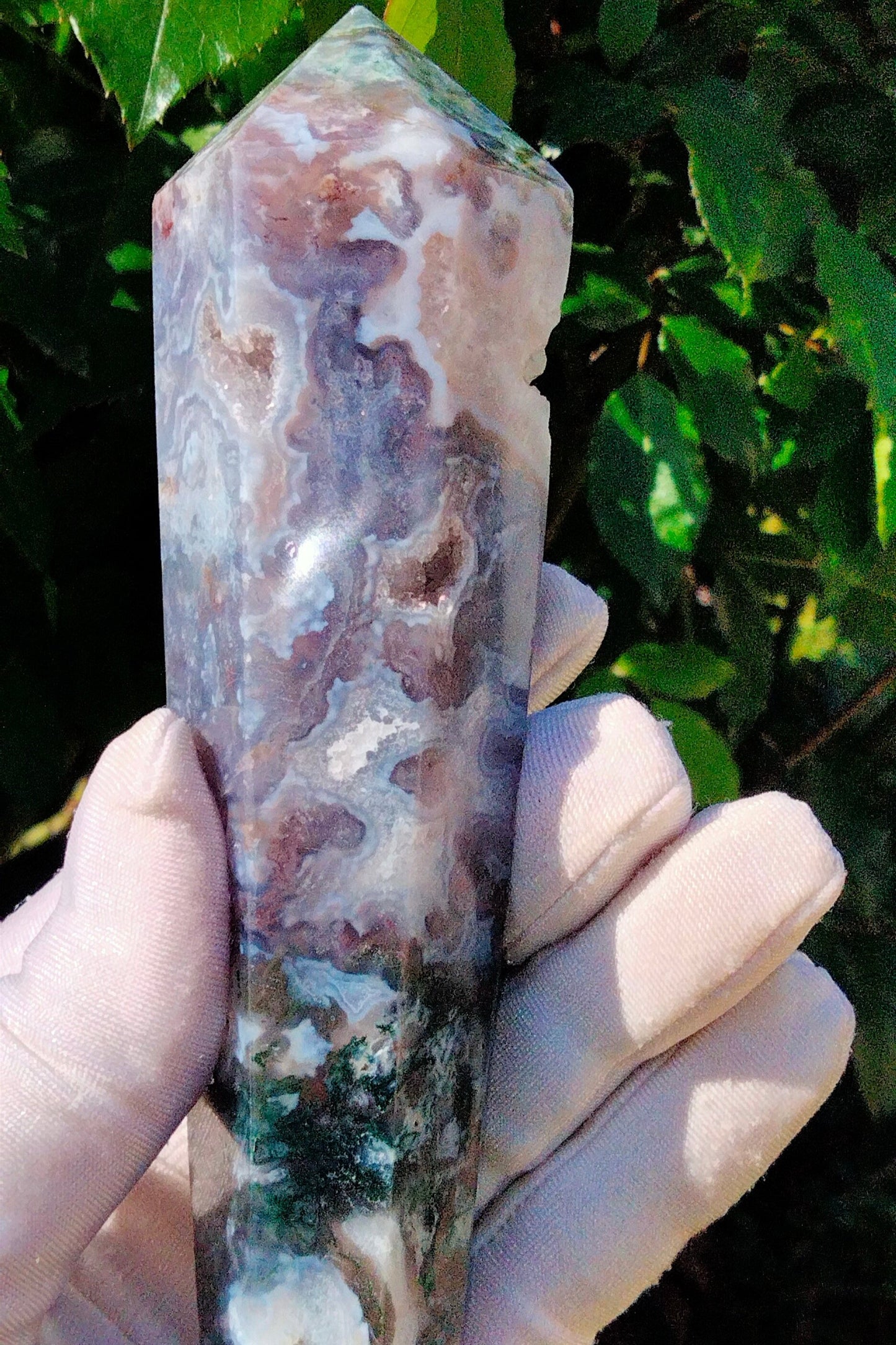 🌿✨ Moss Agate wand Stunning colours and Vugs. The Stone of New Beginnings! ✨🌿N.3