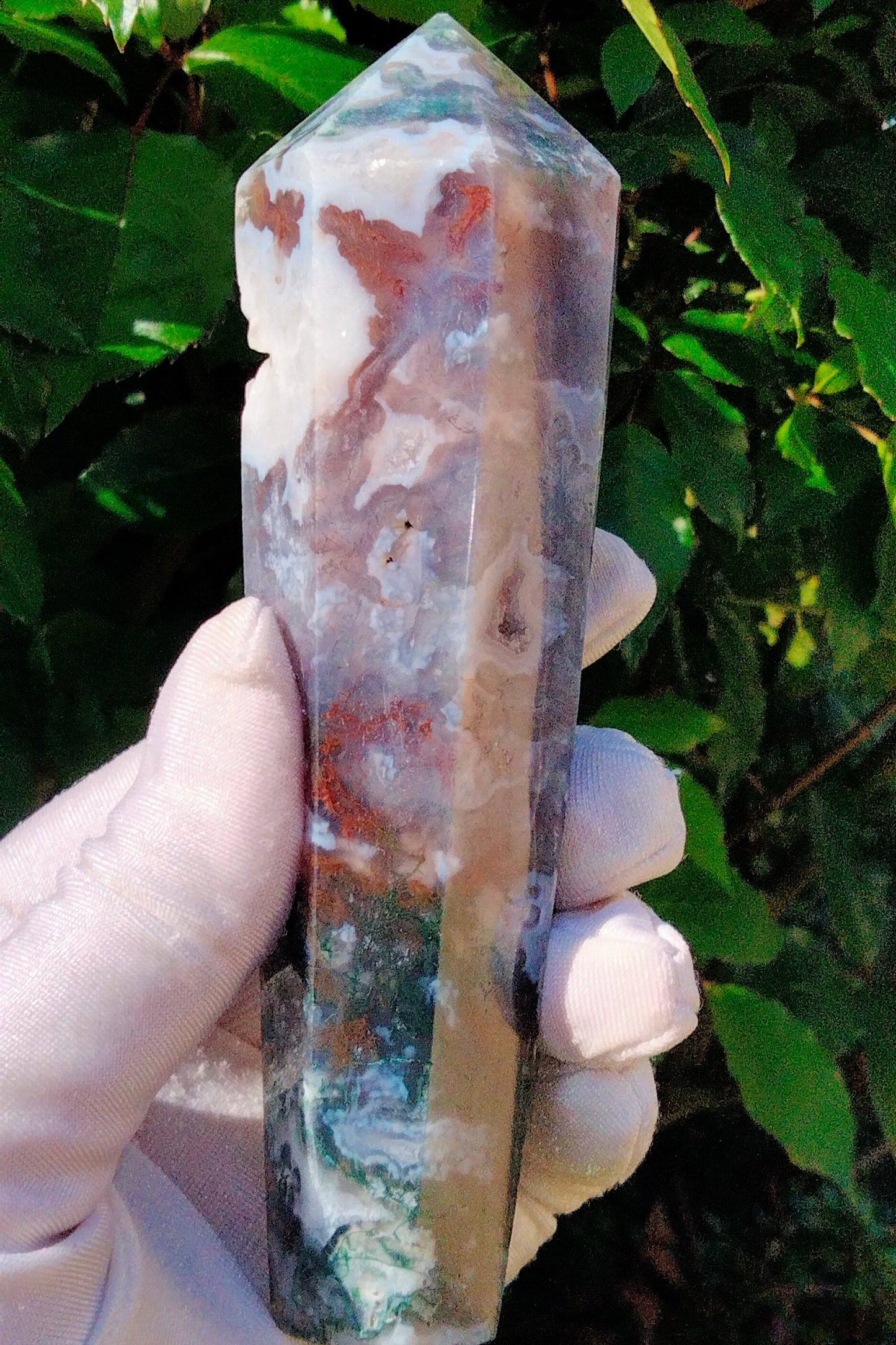 🌿✨ Moss Agate wand Stunning colours and Vugs. The Stone of New Beginnings! ✨🌿N.3