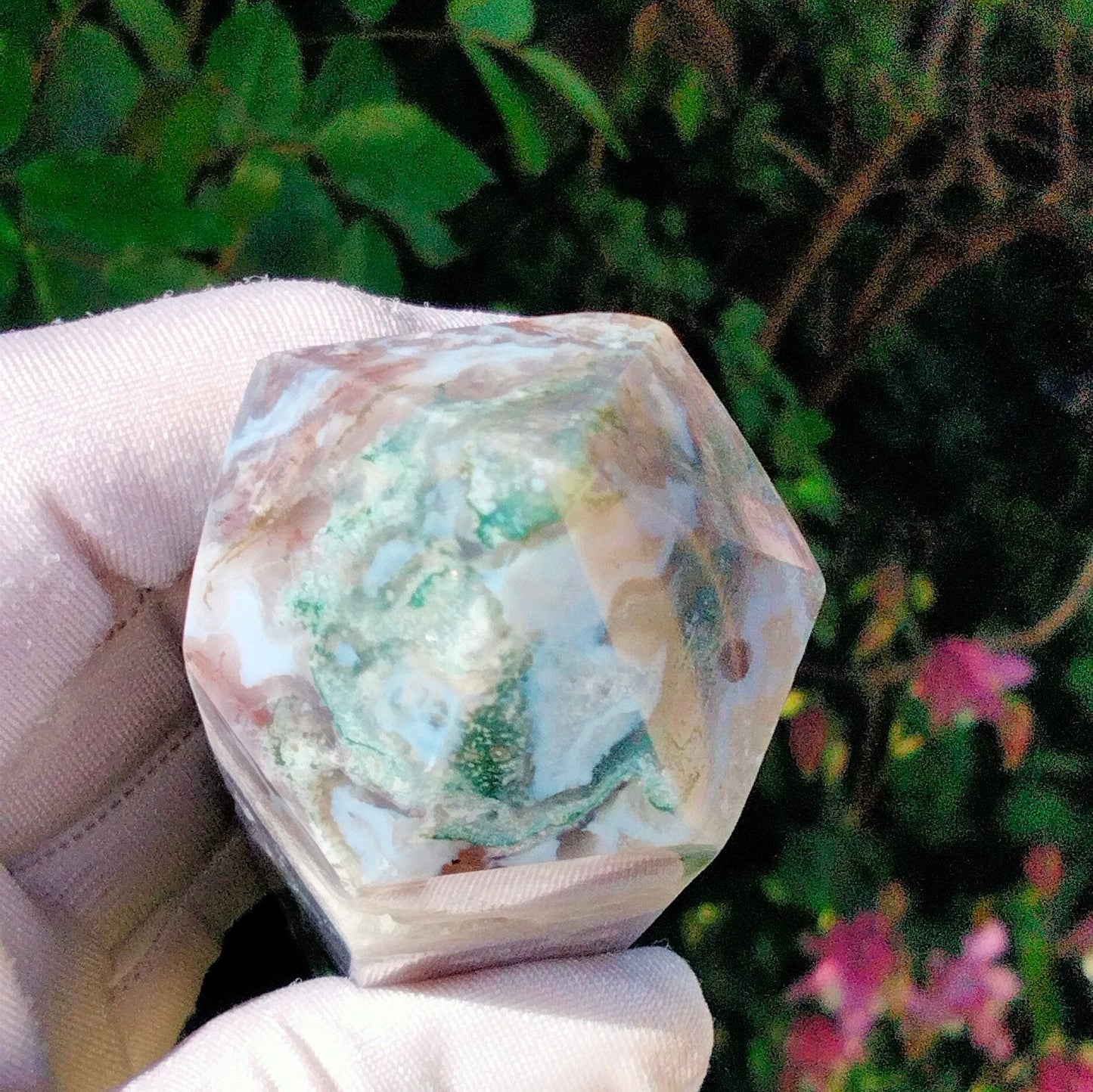 🌿✨ Moss Agate wand Stunning colours and Vugs. The Stone of New Beginnings! ✨🌿N.3