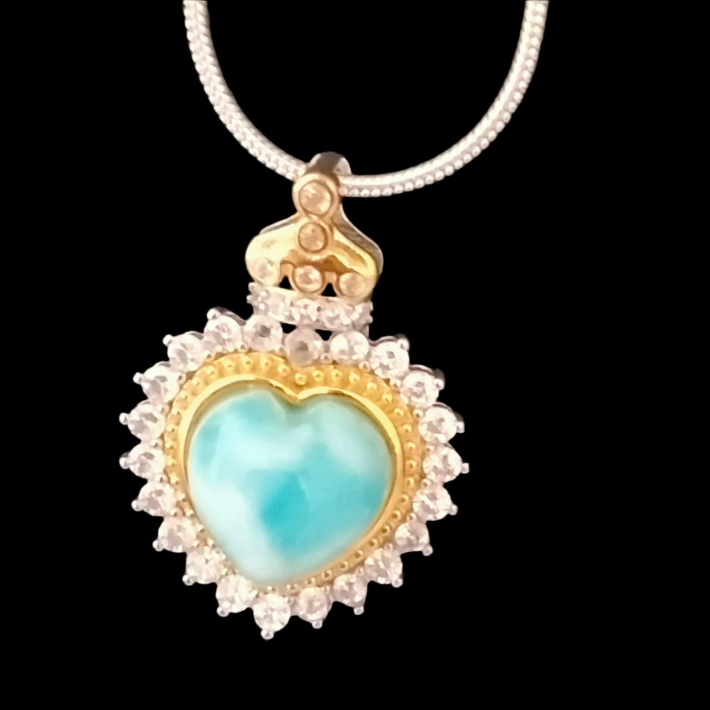 Larimar heart pendant and white gold chain