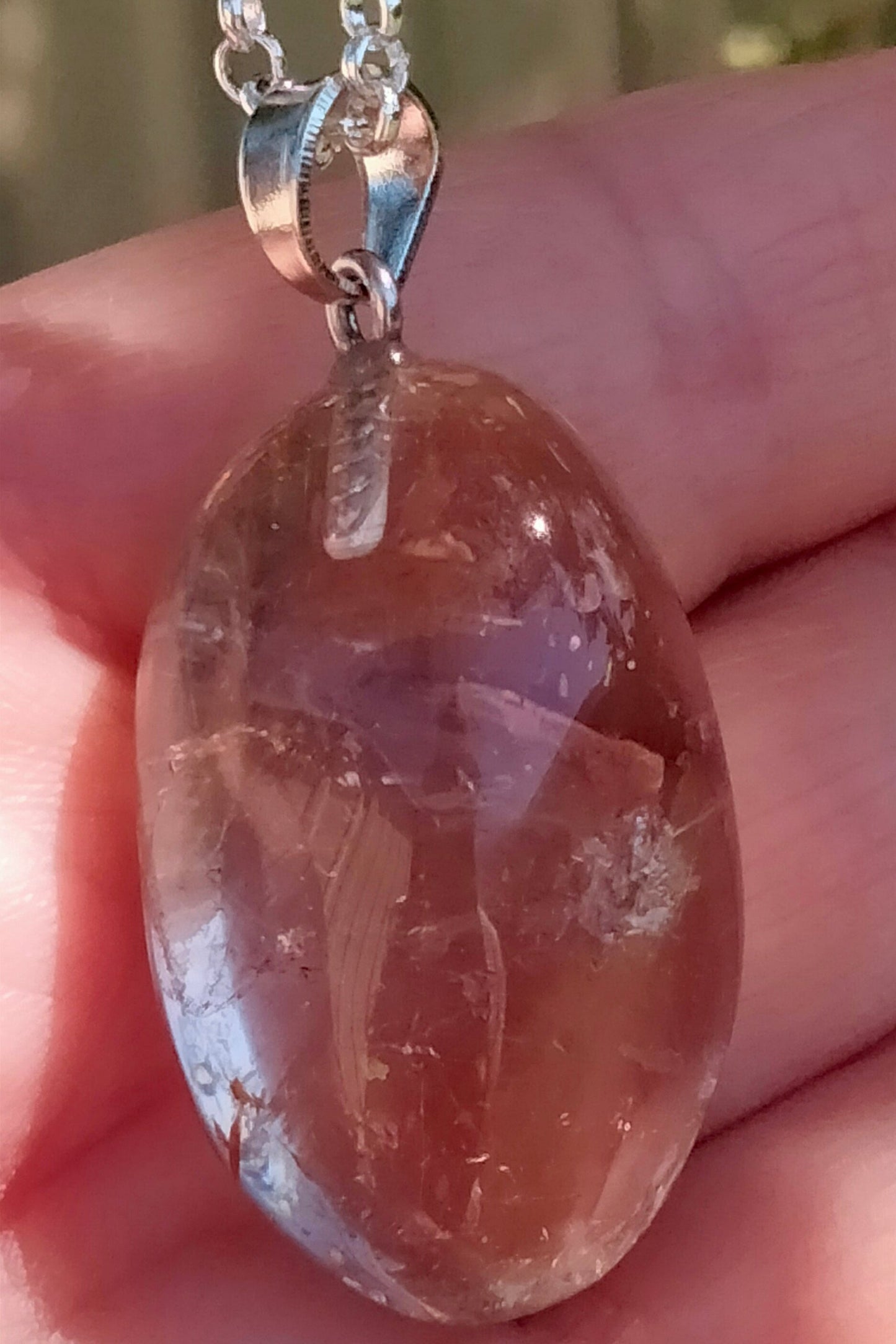 ✨ Stunning Clear Quartz Pendant with Gold Titanium Rutile ✨FREE Chain.