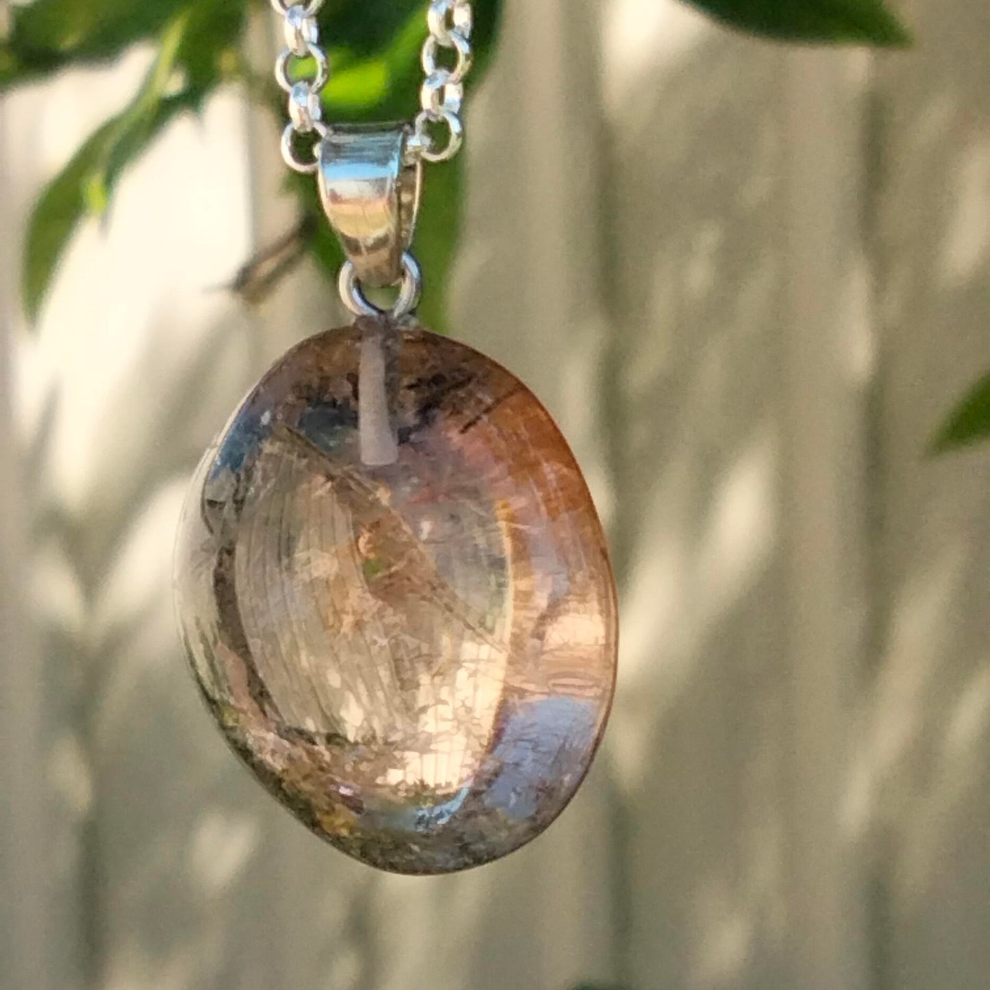 ✨ Clear Quartz Pendant with Gold Titanium Rutile ✨FREE 925 Sterling Silver Chain