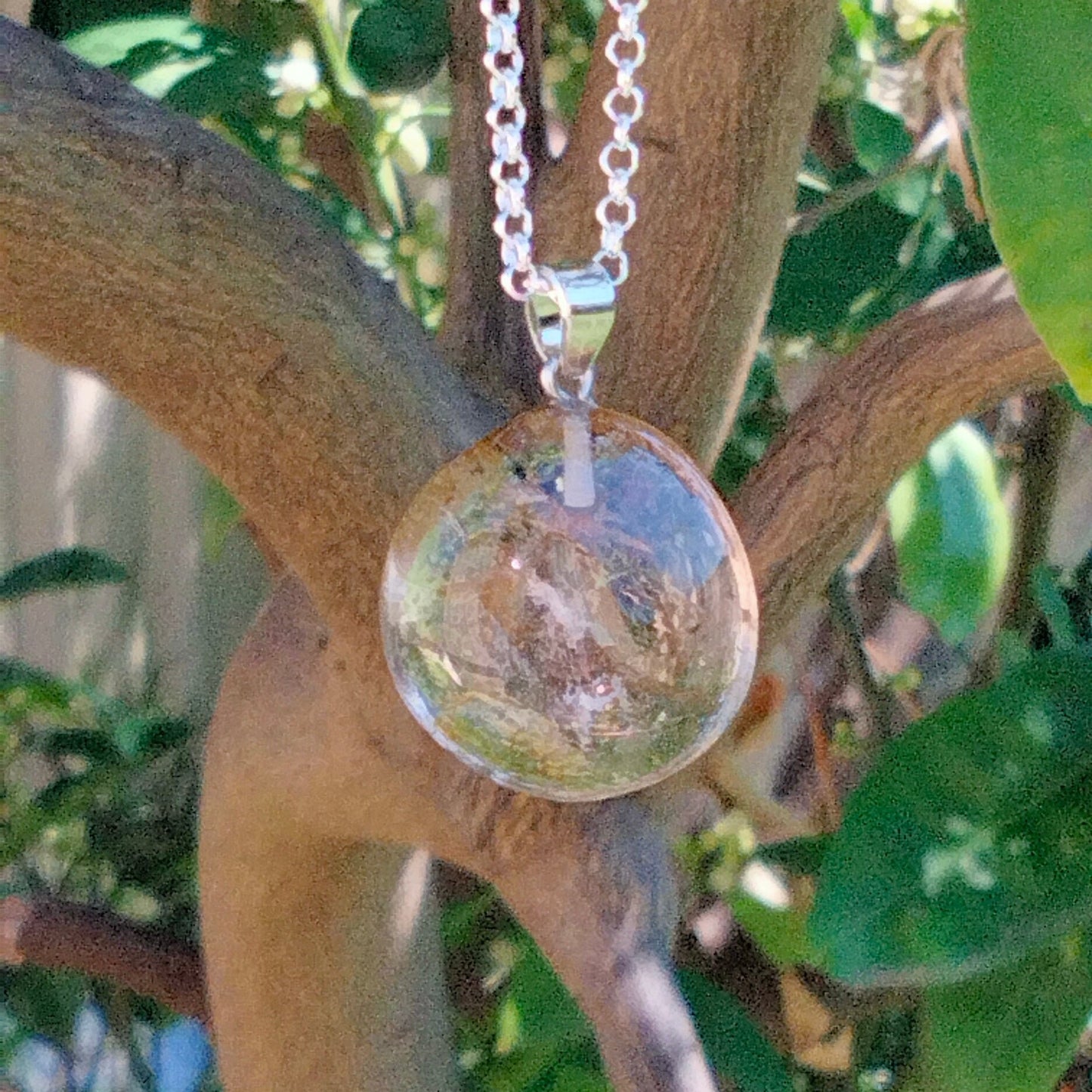 ✨ Clear Quartz Pendant with Gold Titanium Rutile ✨FREE 925 Sterling Silver Chain