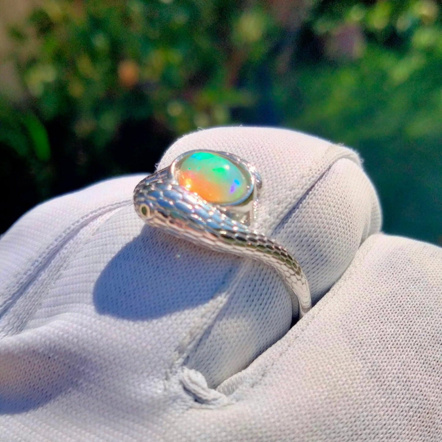 ✨ 925 Sterling Silver Snake Carved Ring with Ethiopian Opal Gemstone ✨