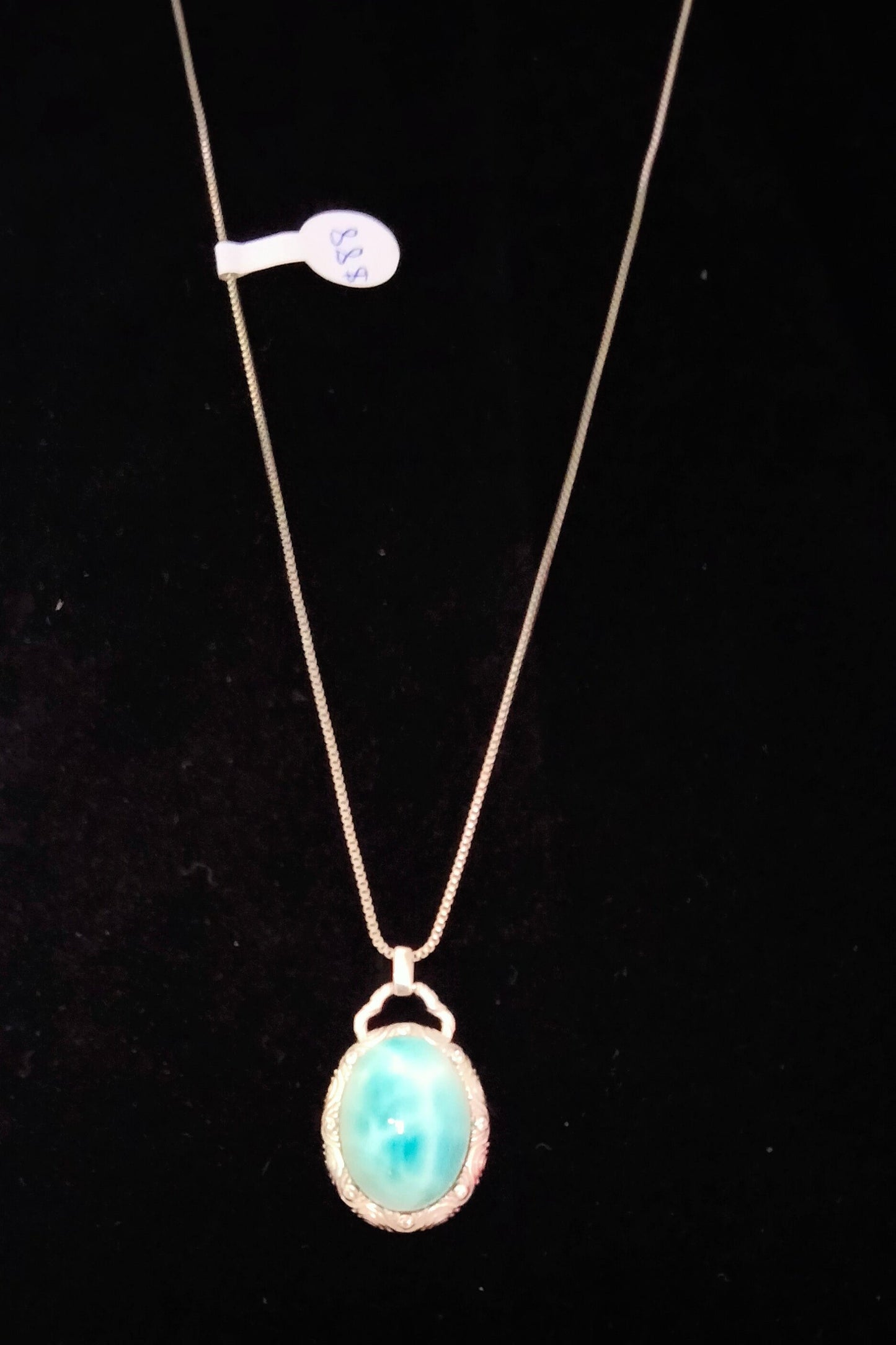 🌊 Larimar encased on 925 sterling silver Pendant includes 925 Sterling Silver Chain🌟