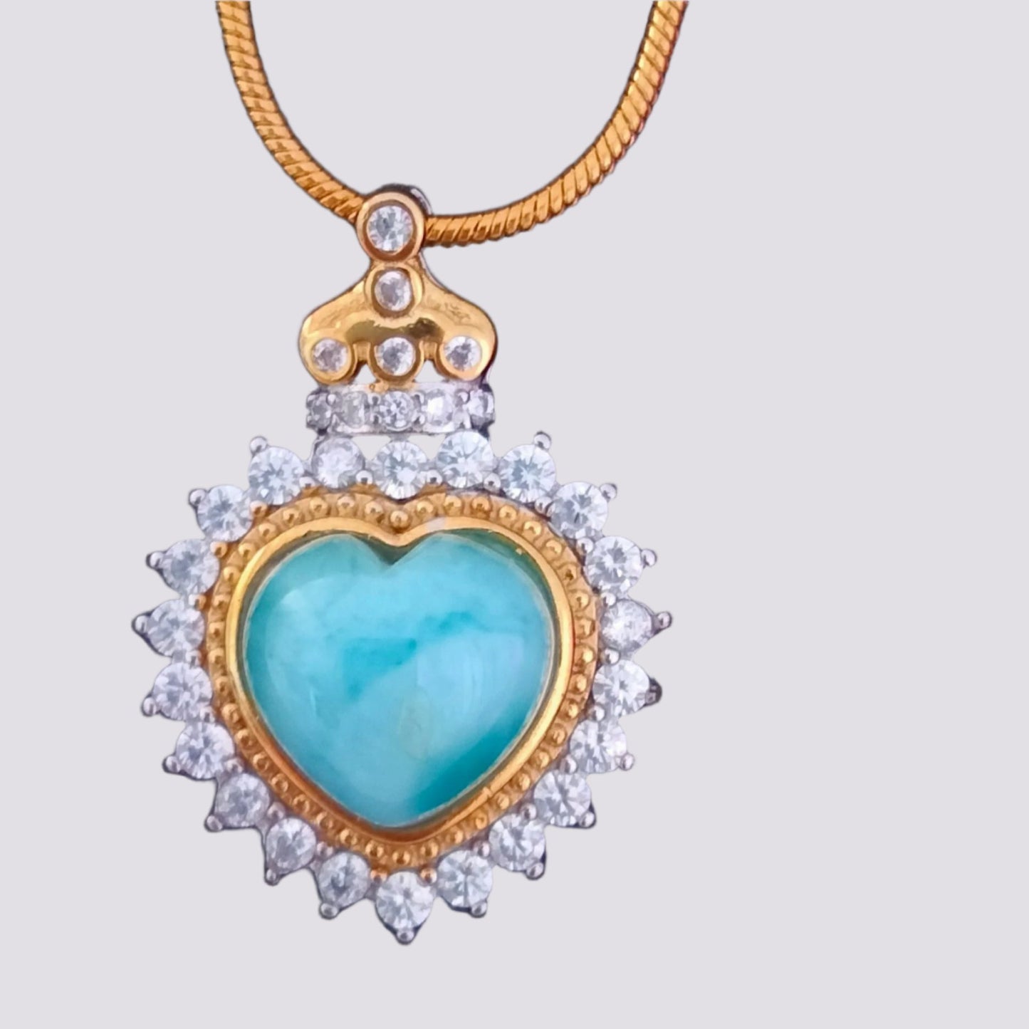 🌊 Larimar & Rock Crystal Heart Pendant includes, 18k White Gold or 18k Yellow Gold Chain.🌟