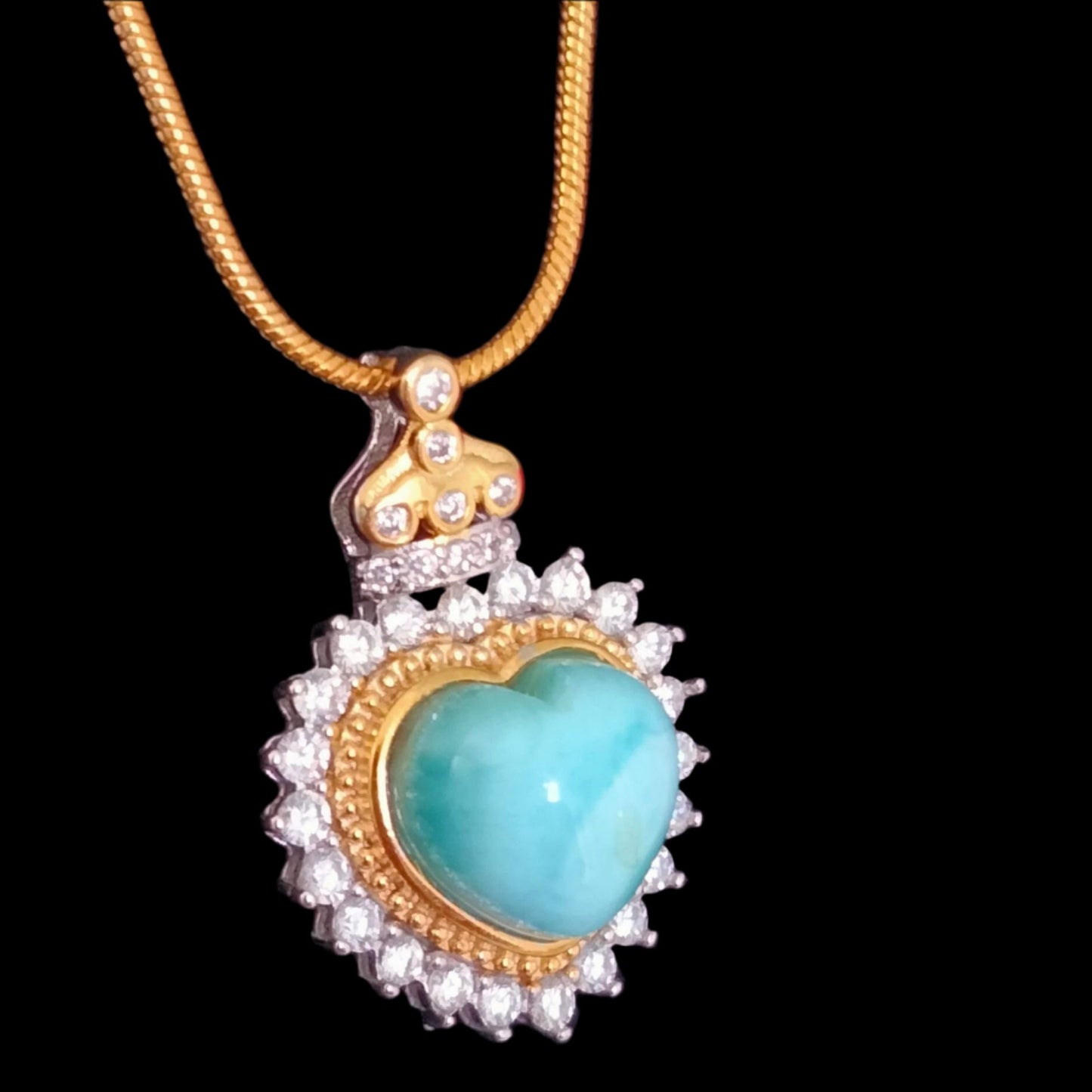 🌊 Larimar & Rock Crystal Heart Pendant includes, 18k White Gold or 18k Yellow Gold Chain.🌟