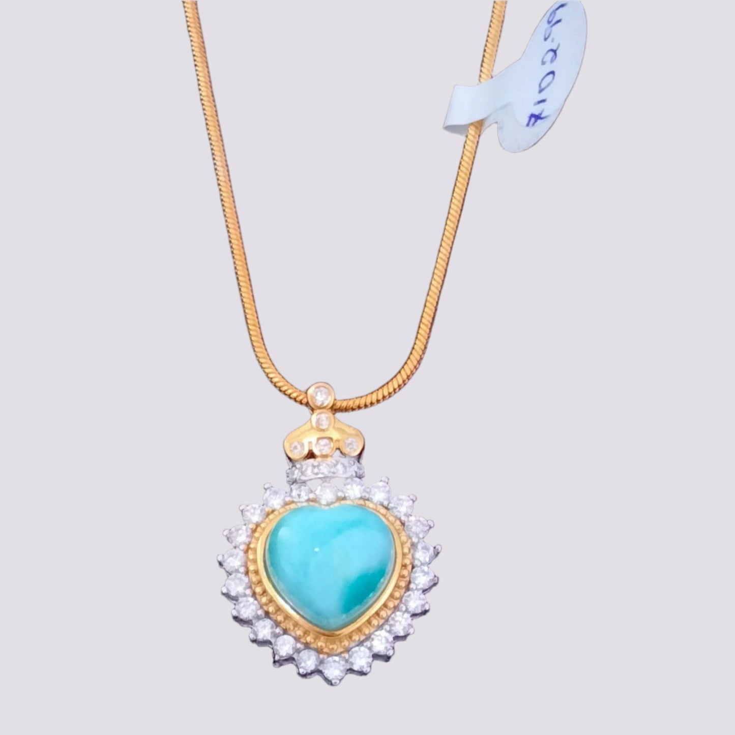 🌊 Larimar & Rock Crystal Heart Pendant includes, 18k White Gold or 18k Yellow Gold Chain.🌟