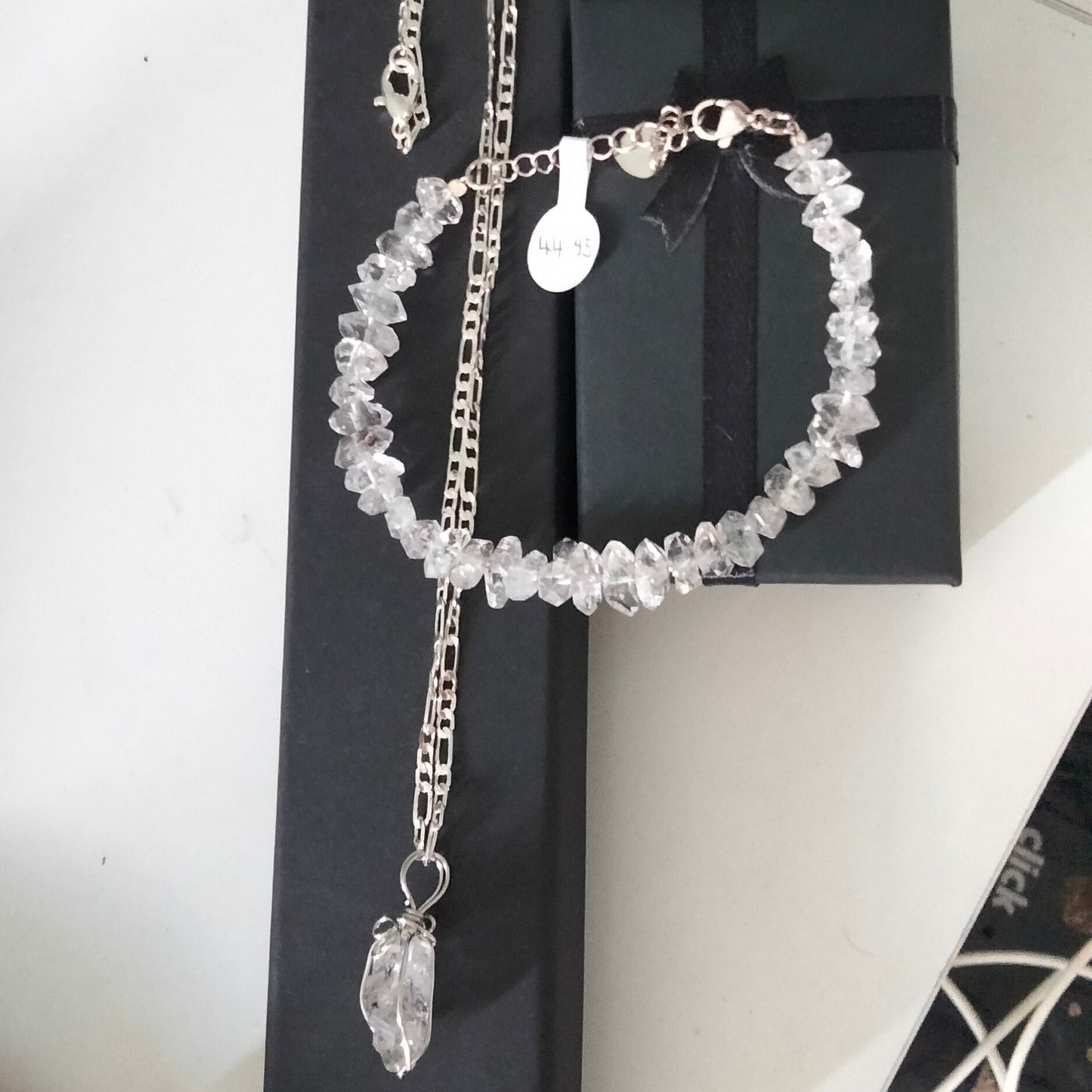 💎New York Herkimar Diamond Set, Pendant & Bracelet✨+Sterling Silver Chain