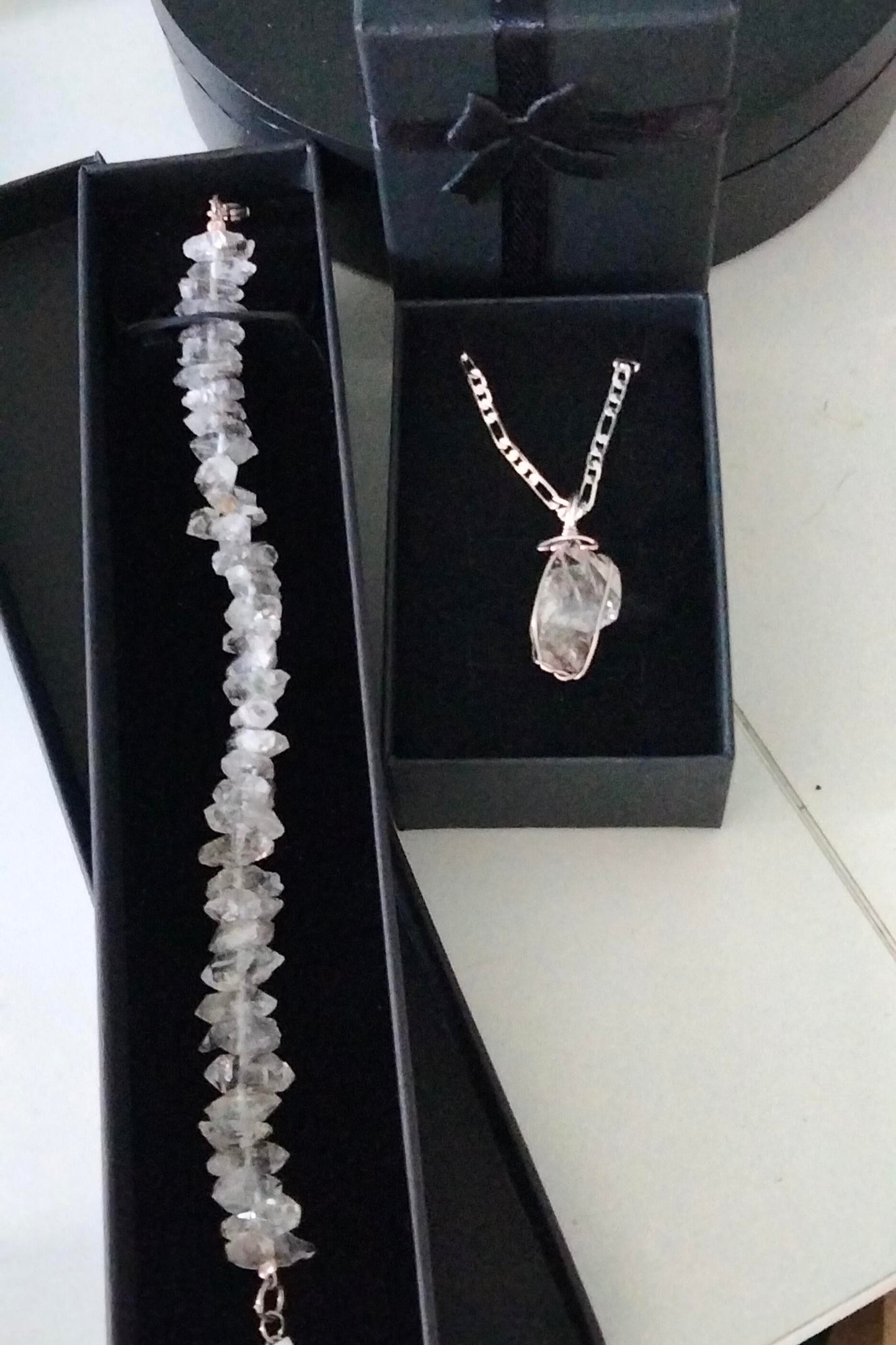 💎New York Herkimar Diamond Set, Pendant & Bracelet✨+Sterling Silver Chain