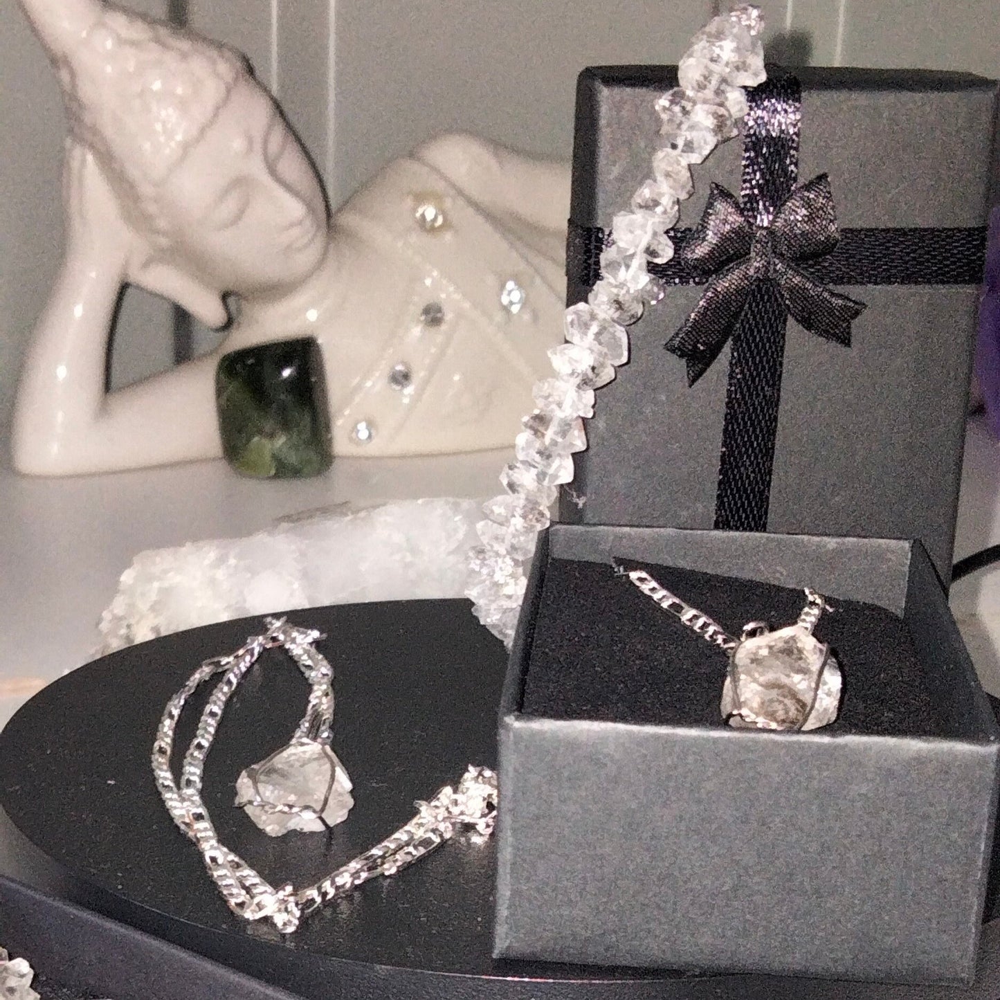 💎New York Herkimar Diamond Set, Pendant & Bracelet✨+Sterling Silver Chain