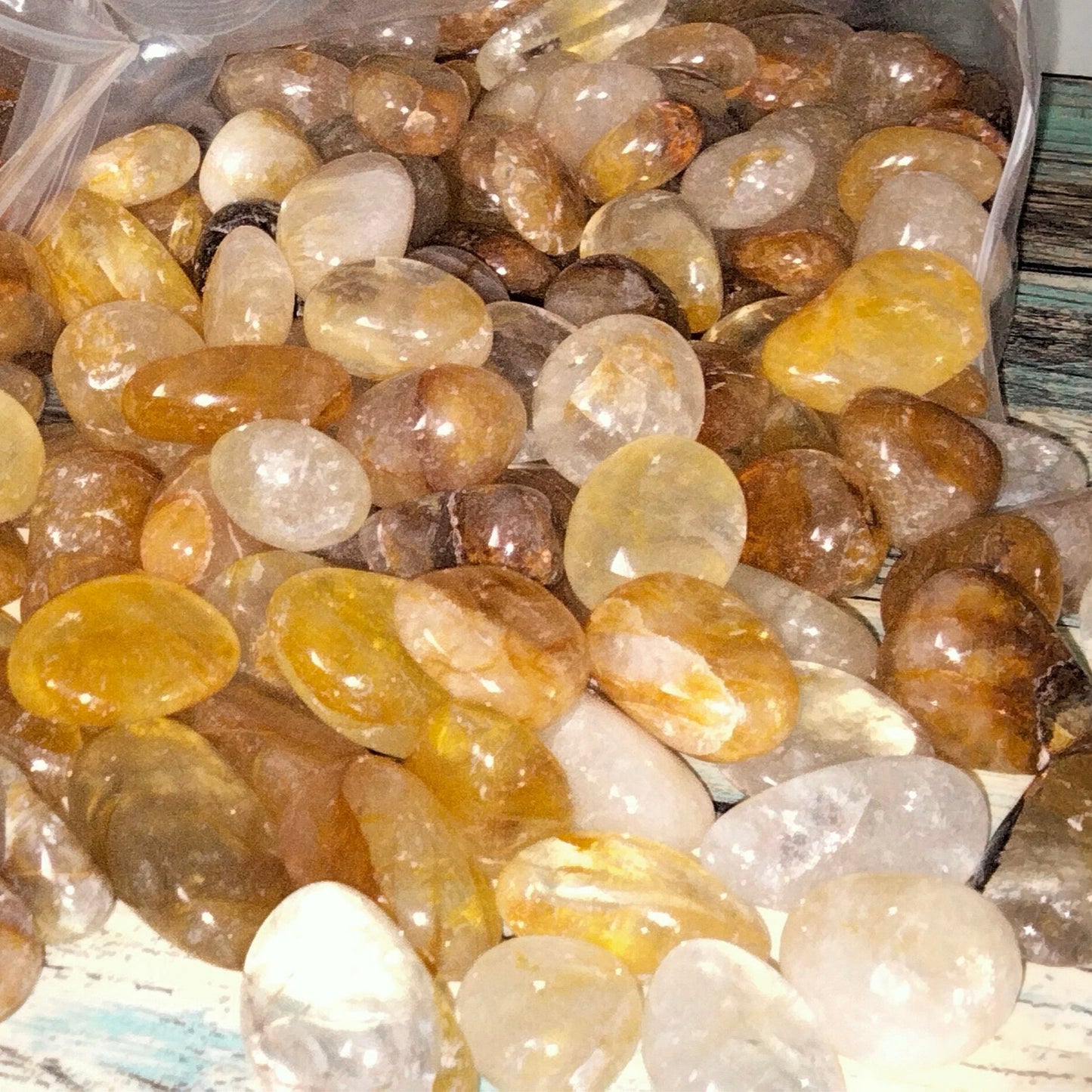 🌟💛 Stunning Golden Healer Quartz Tumble Stones (1-2 cm) with Rainbows 🌈✨