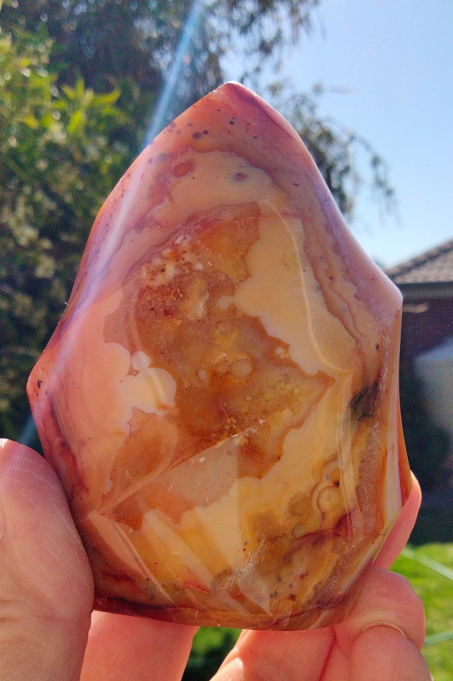 🔥Carnelian Agate Flame with Sparkling Quartz Banding✨