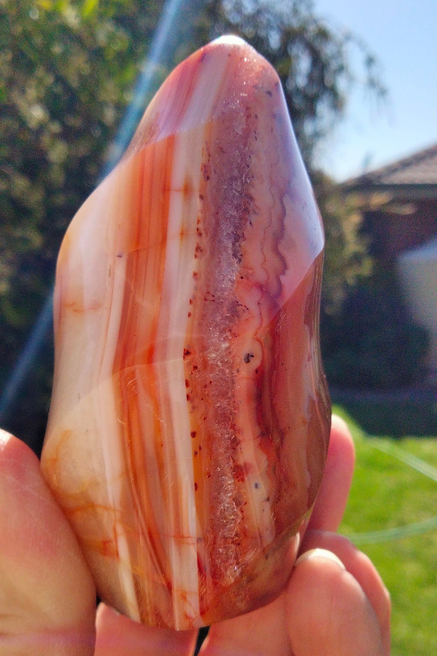 🔥Carnelian Agate Flame with Sparkling Quartz Banding✨