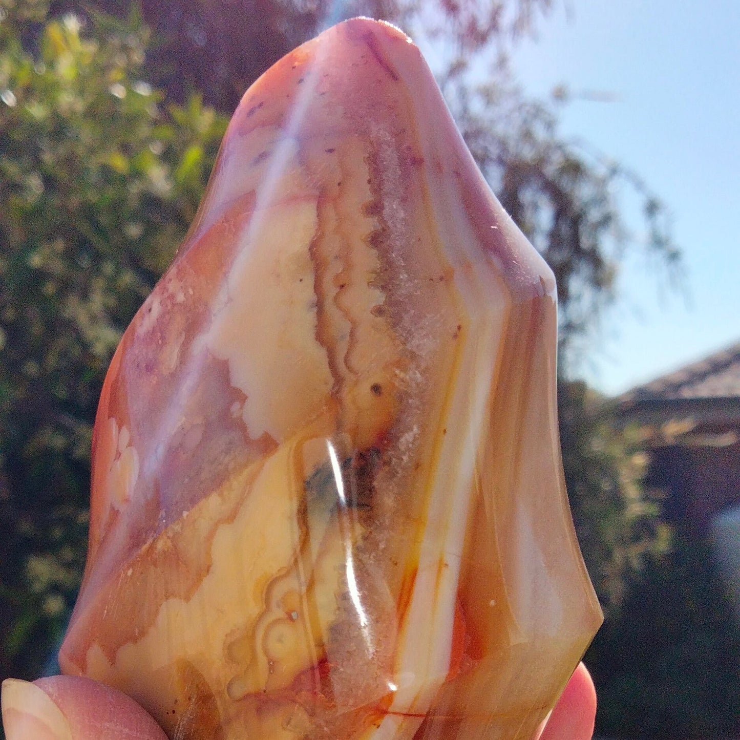 🔥Carnelian Agate Flame with Sparkling Quartz Banding✨