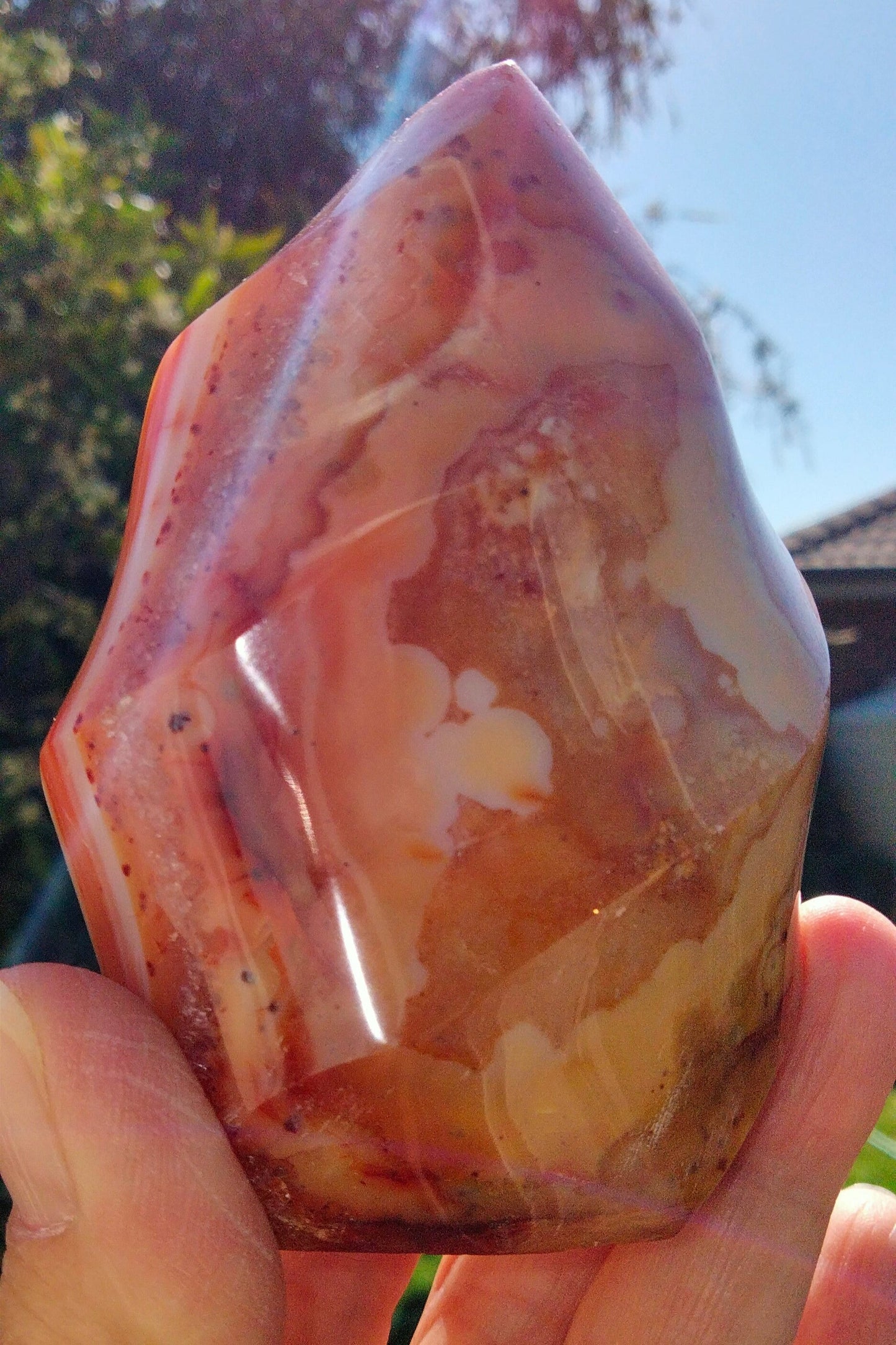 🔥Carnelian Agate Flame with Sparkling Quartz Banding✨