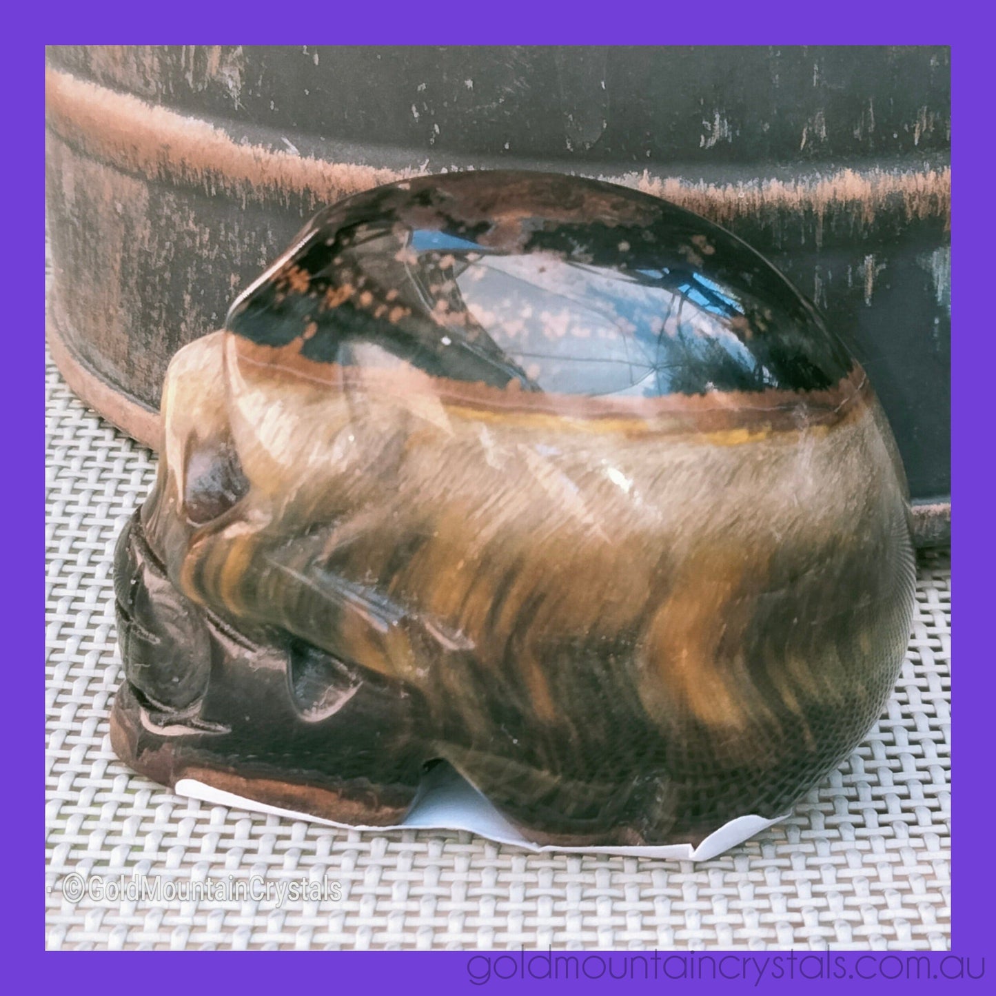 tigers eye skull carving