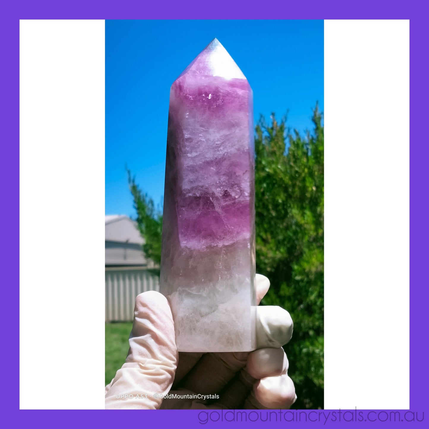 Pretty Pink 'Magenta' & Clear Fluorite Tower - Gold Mountain Crystals