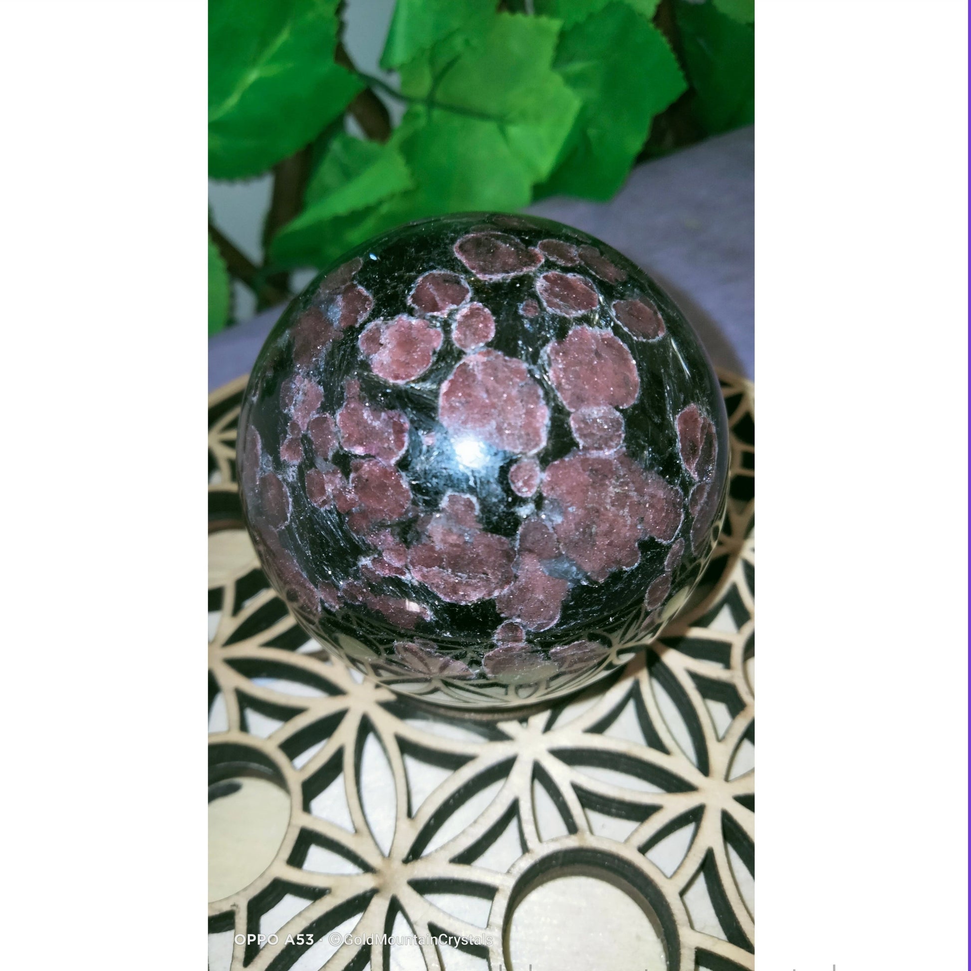 Garnet on astrophyllite sphere gold flash