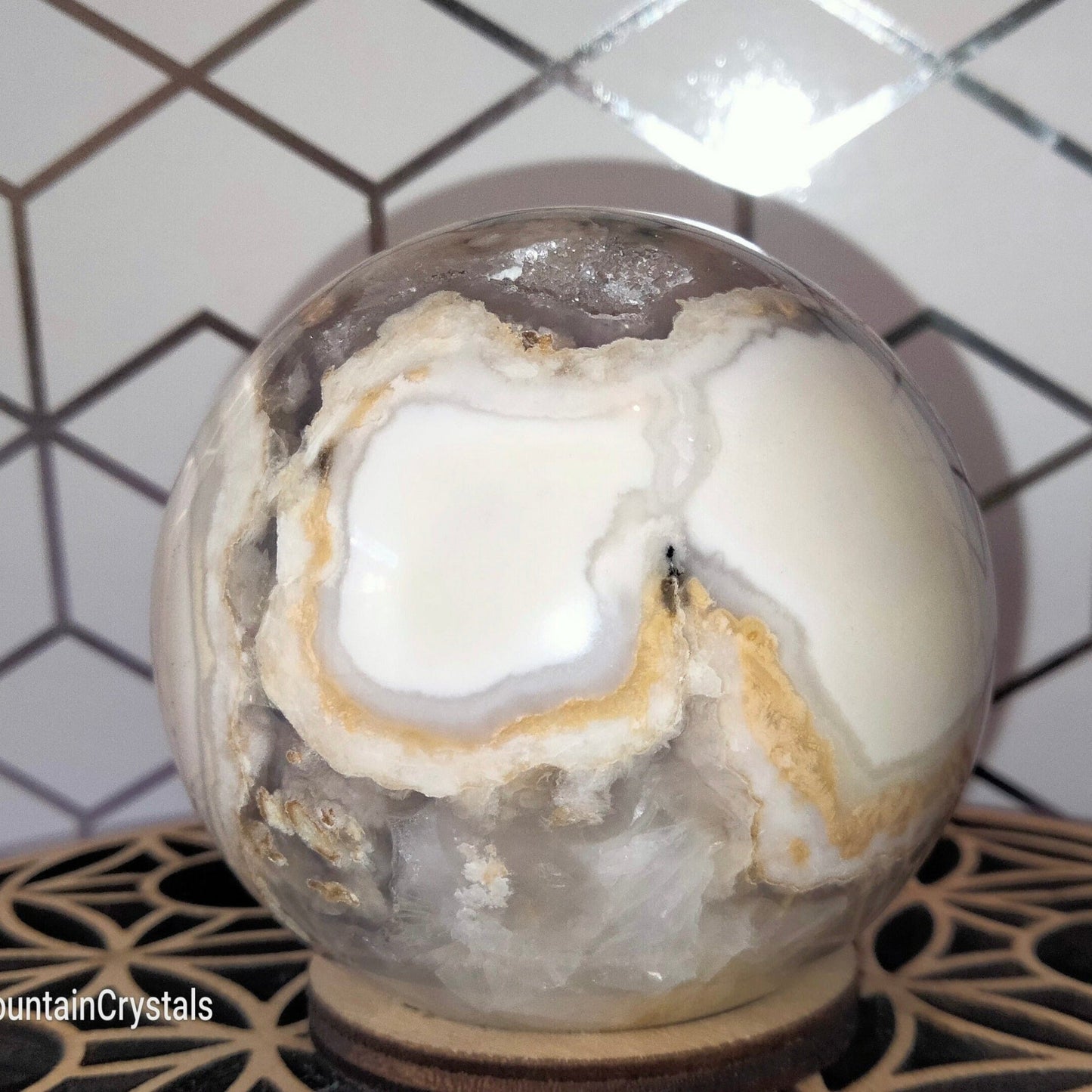 cream crystal agate sphere