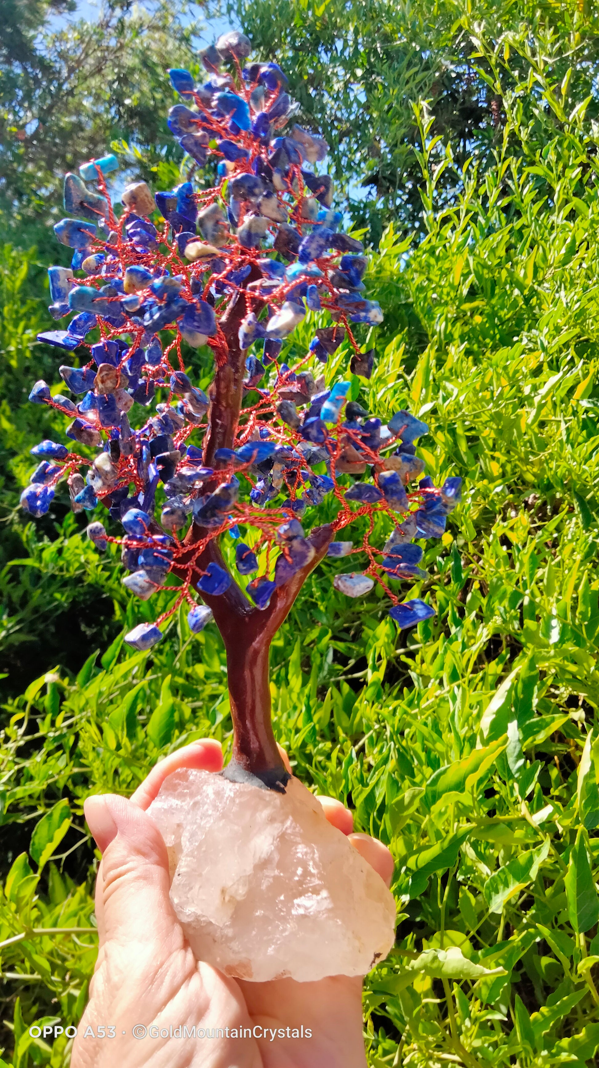 Lapis Lazuli Gem Tree with raw Quartz base - Gold Mountain Crystals