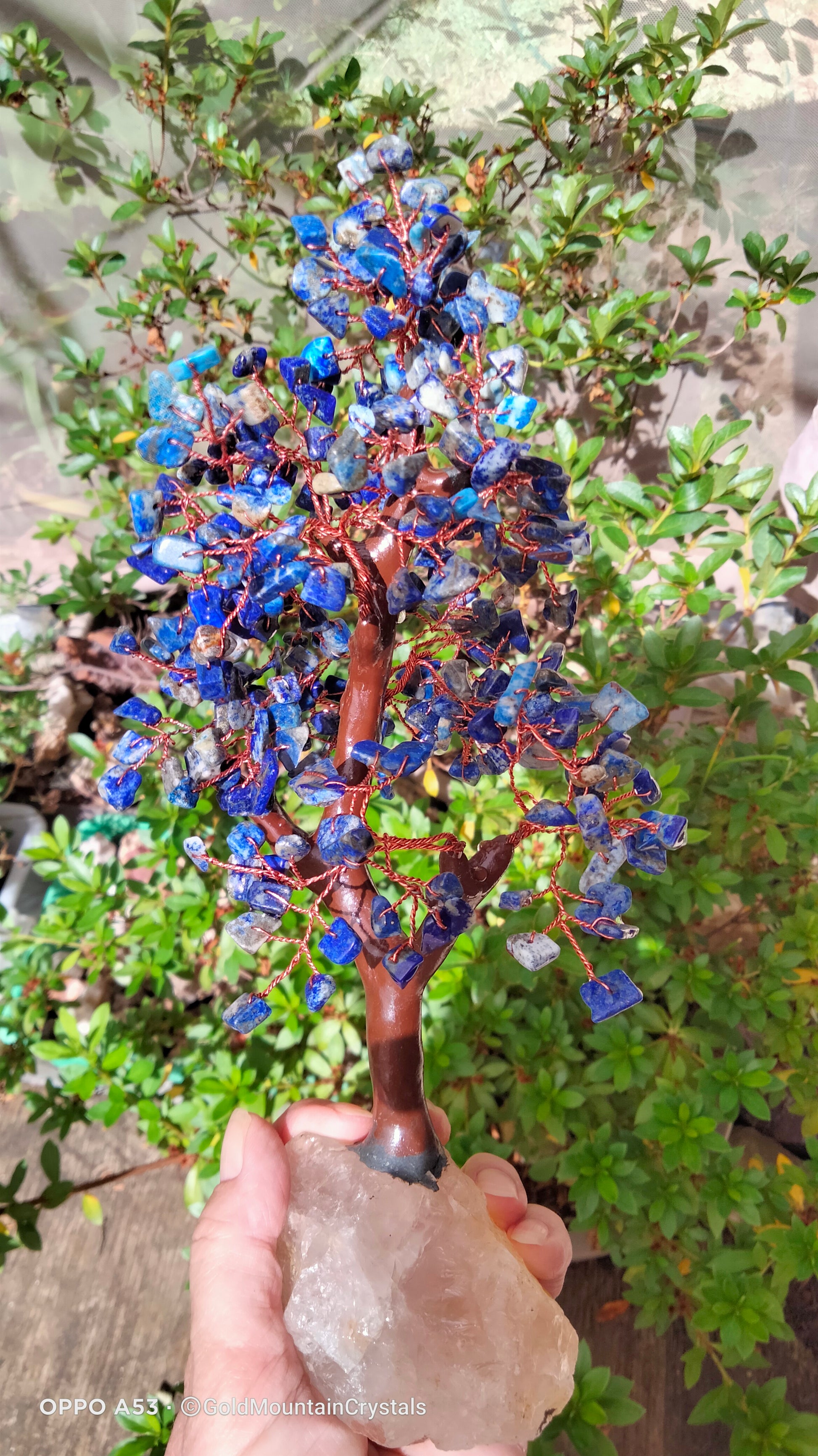 Lapis Lazuli Gem Tree with raw Quartz base - Gold Mountain Crystals