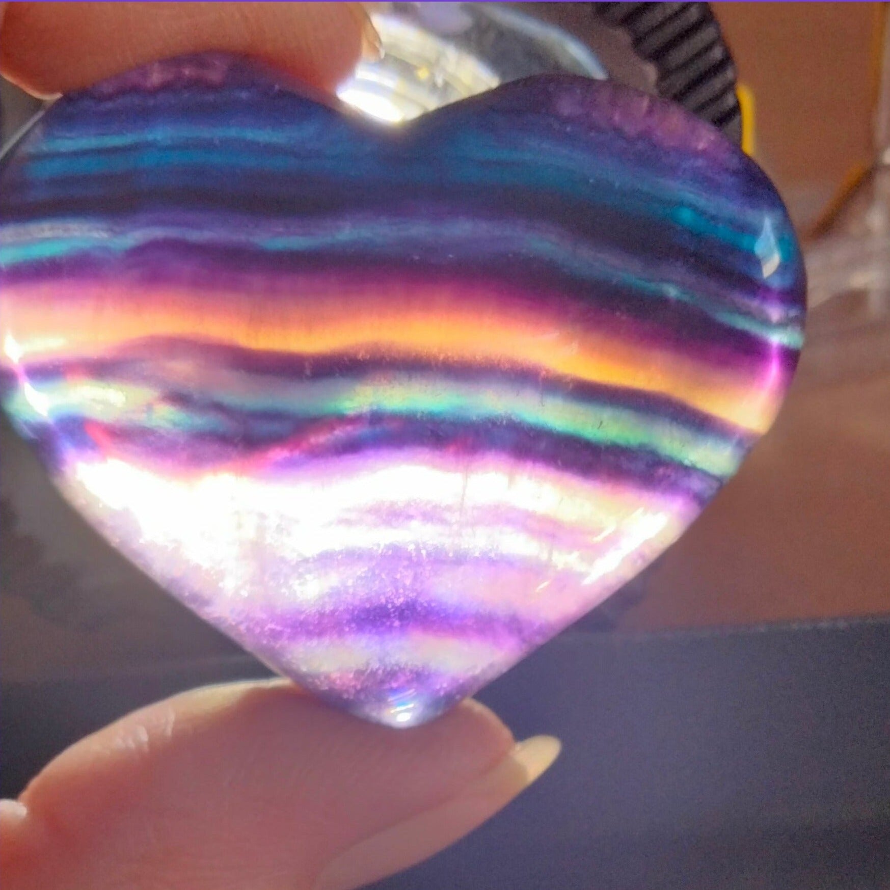 rainbow fluorite heart with rare blue