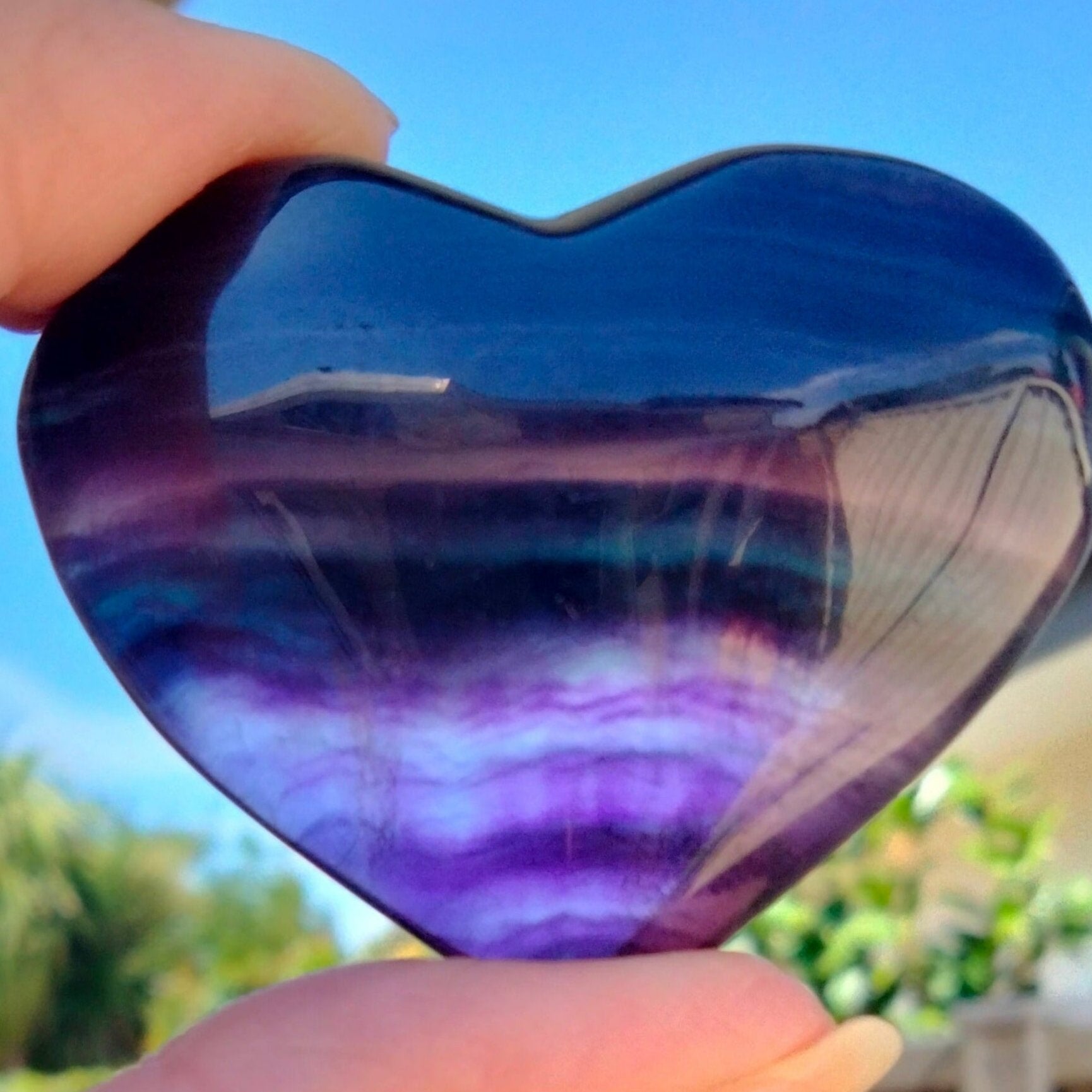 rainbow fluorite heart with rare blue