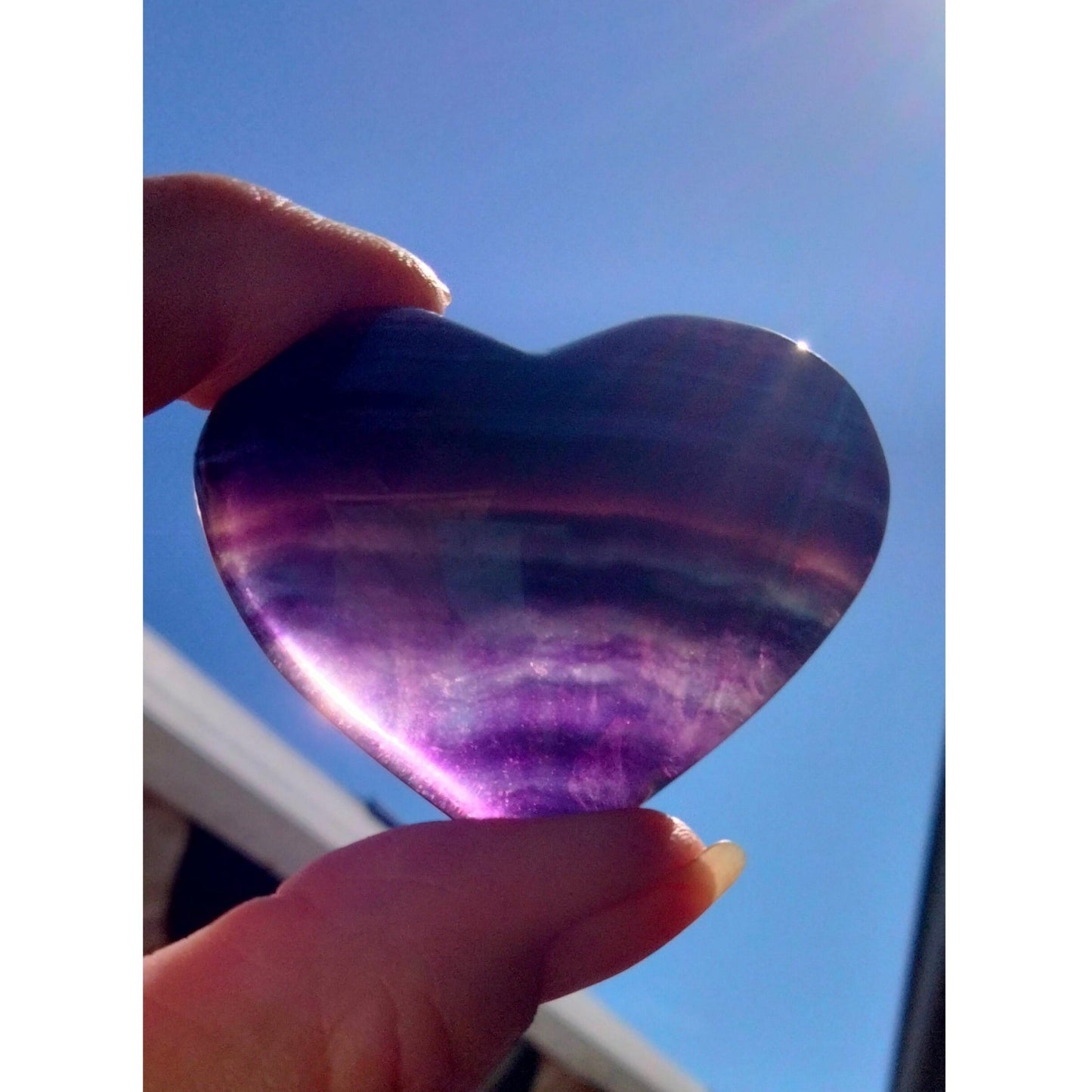 rainbow fluorite heart with rare blue