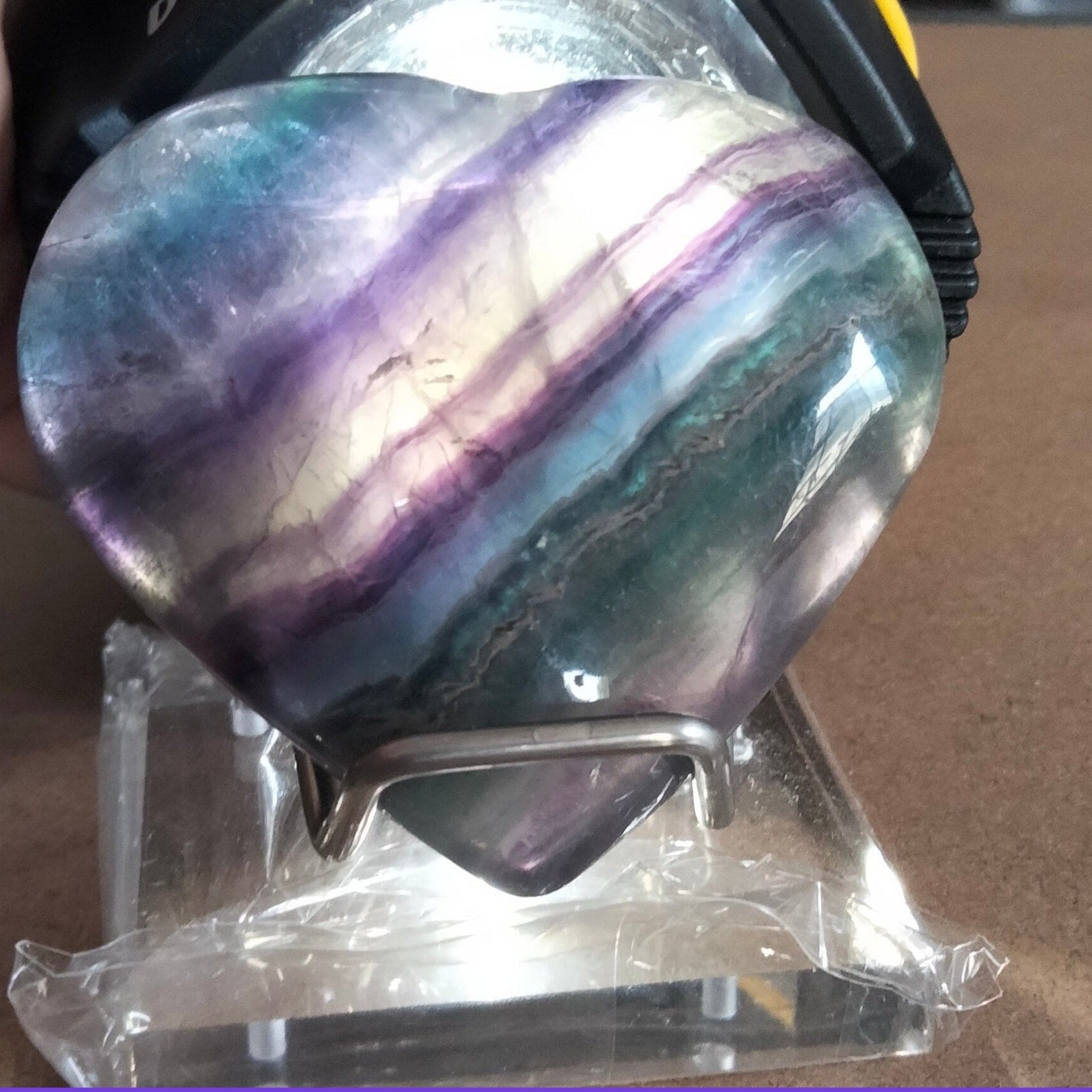 Rainbow fluorite heart with rare blue