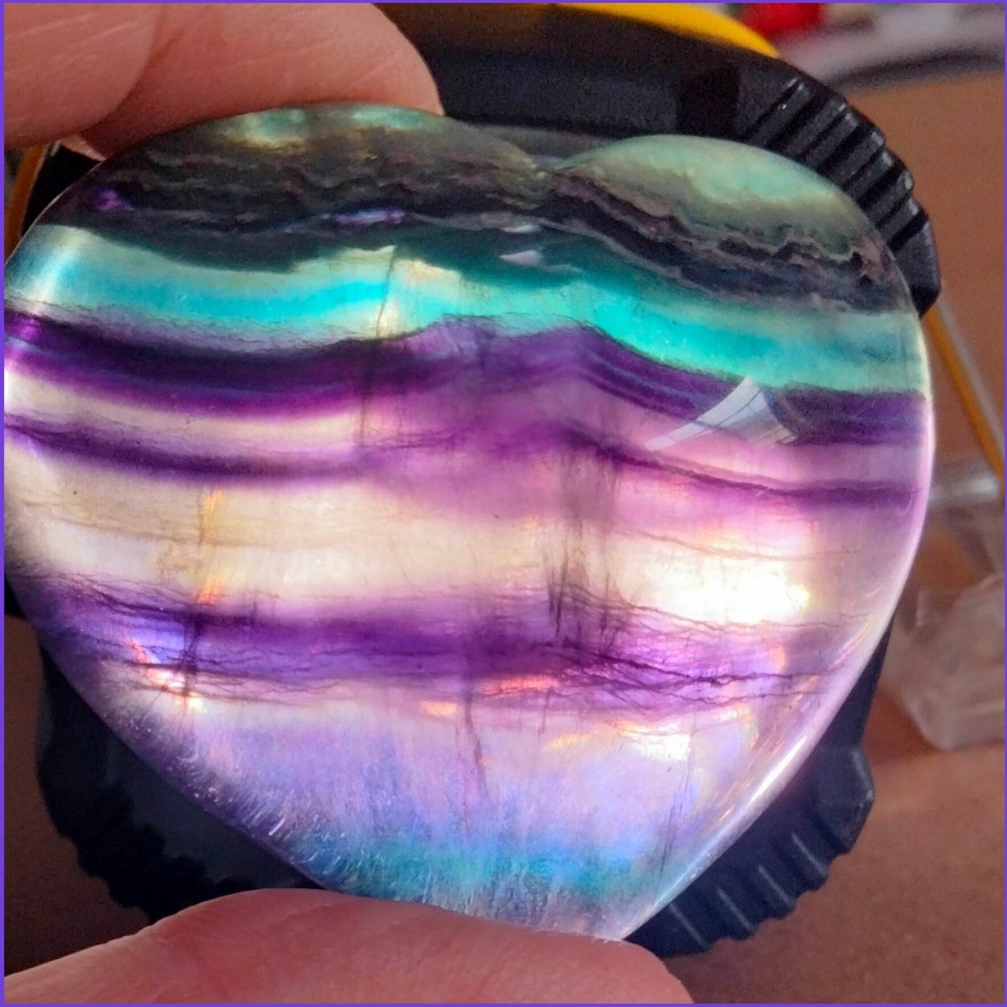 rainbow fluorite heart with rare blue