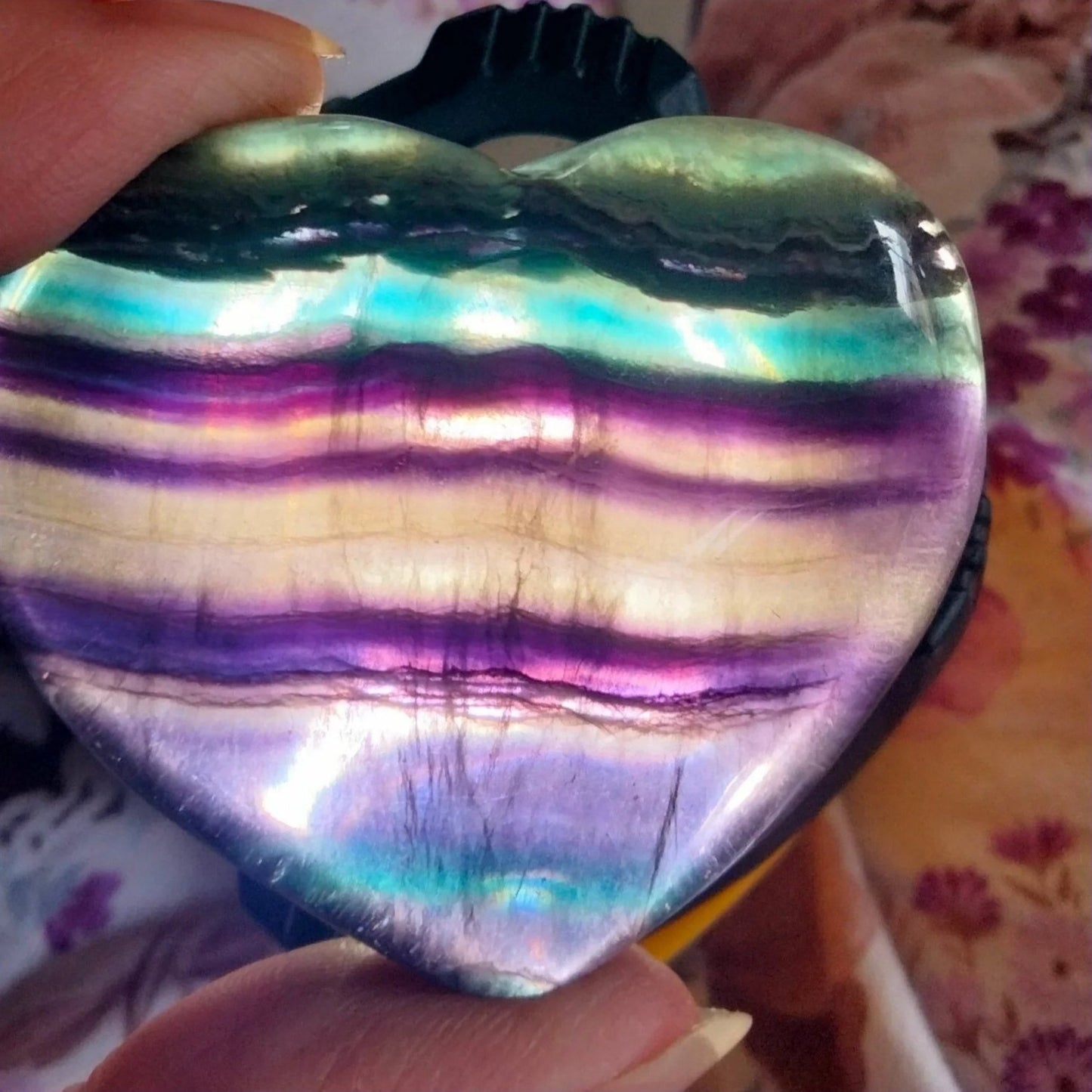 rainbow fluorite heart with rare blue