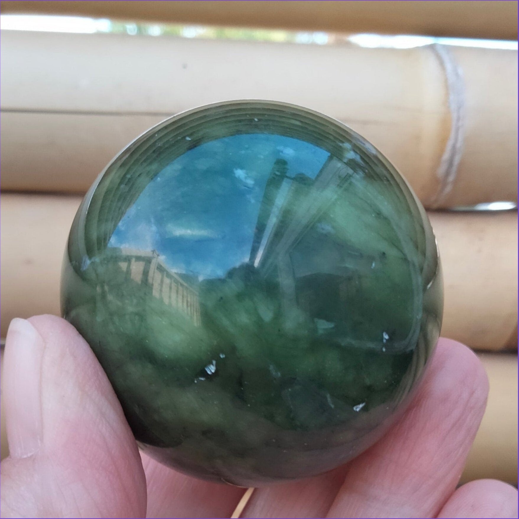 Dark Green Nephrite Jade Sphere. Beautiful Quality Jade with smooth cut and polish. - Gold Mountain Crystals