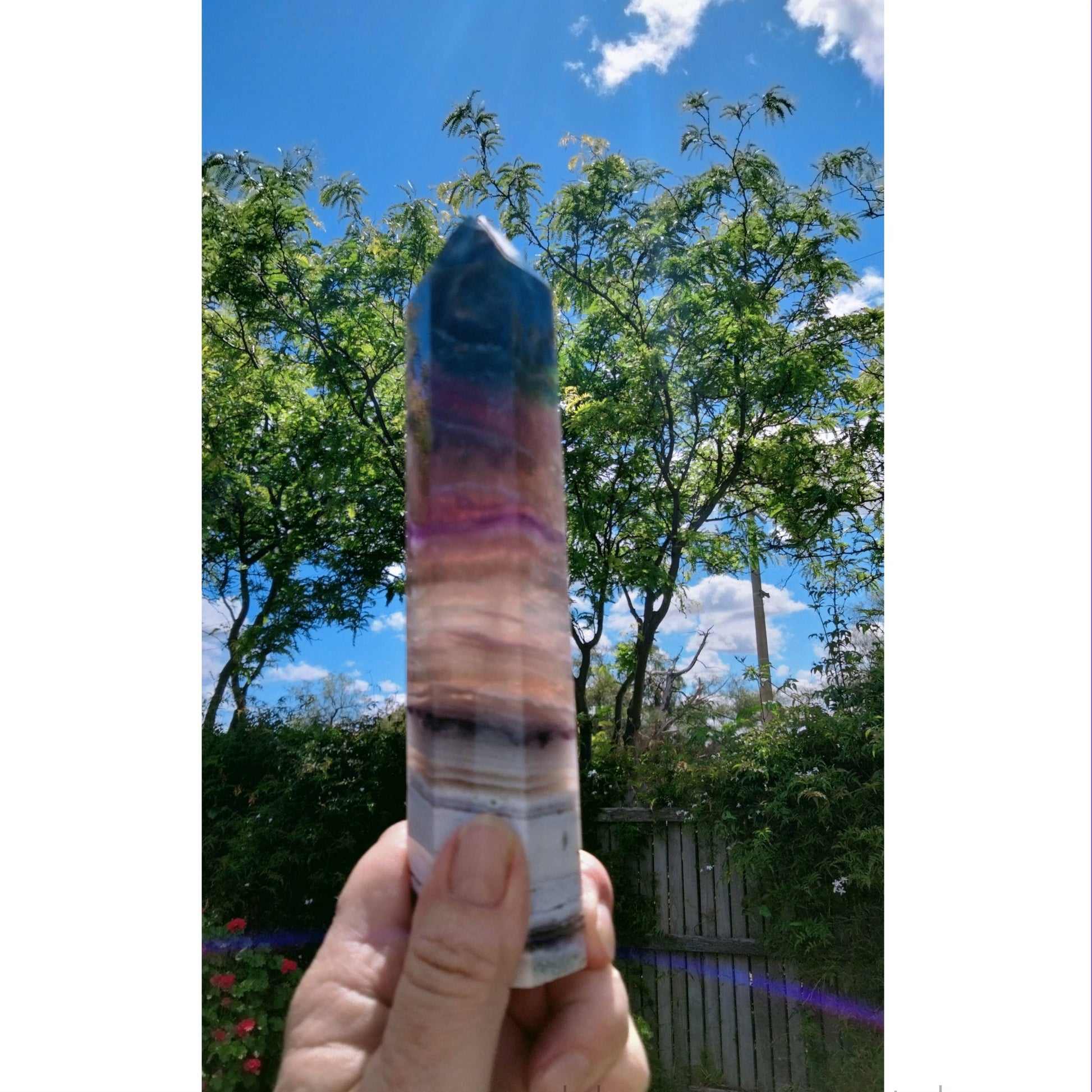 Rainbow Fluorite with Rare Blue Tower on Limestone Matrix - Gold Mountain Crystals