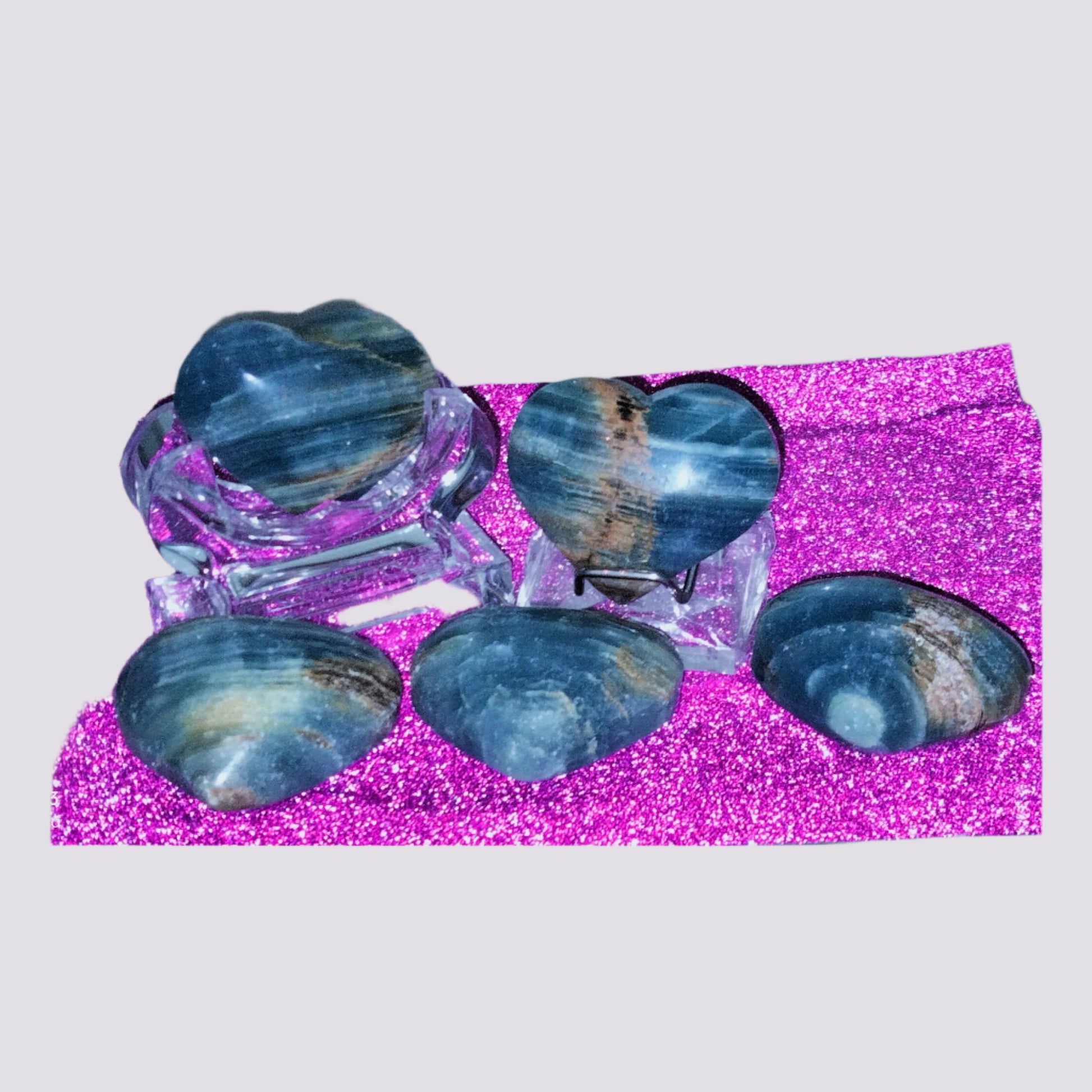 Blue Onyx Hearts with stand